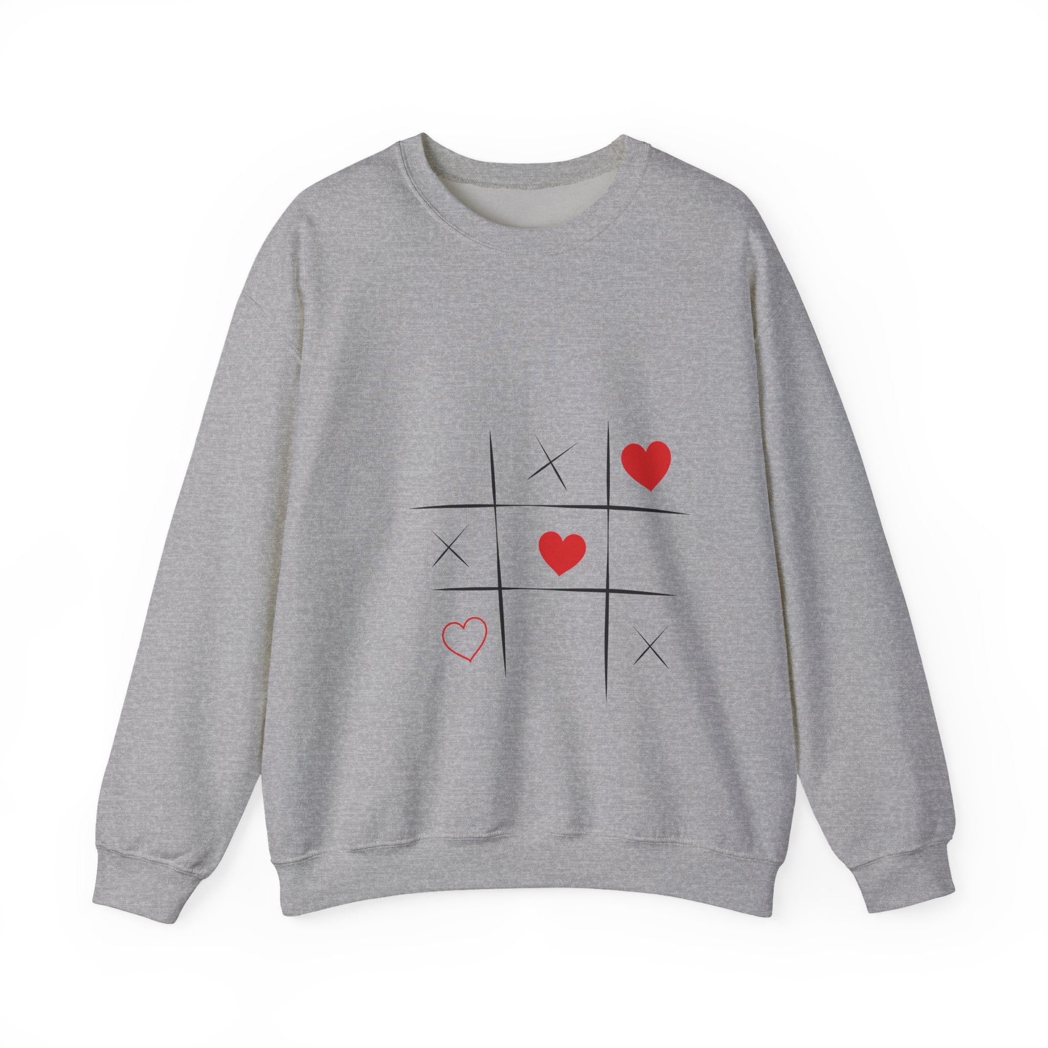 Tic-Tac-Toe Heart Crewneck Sweatshirt — Cute Valentine Graphic Pullover