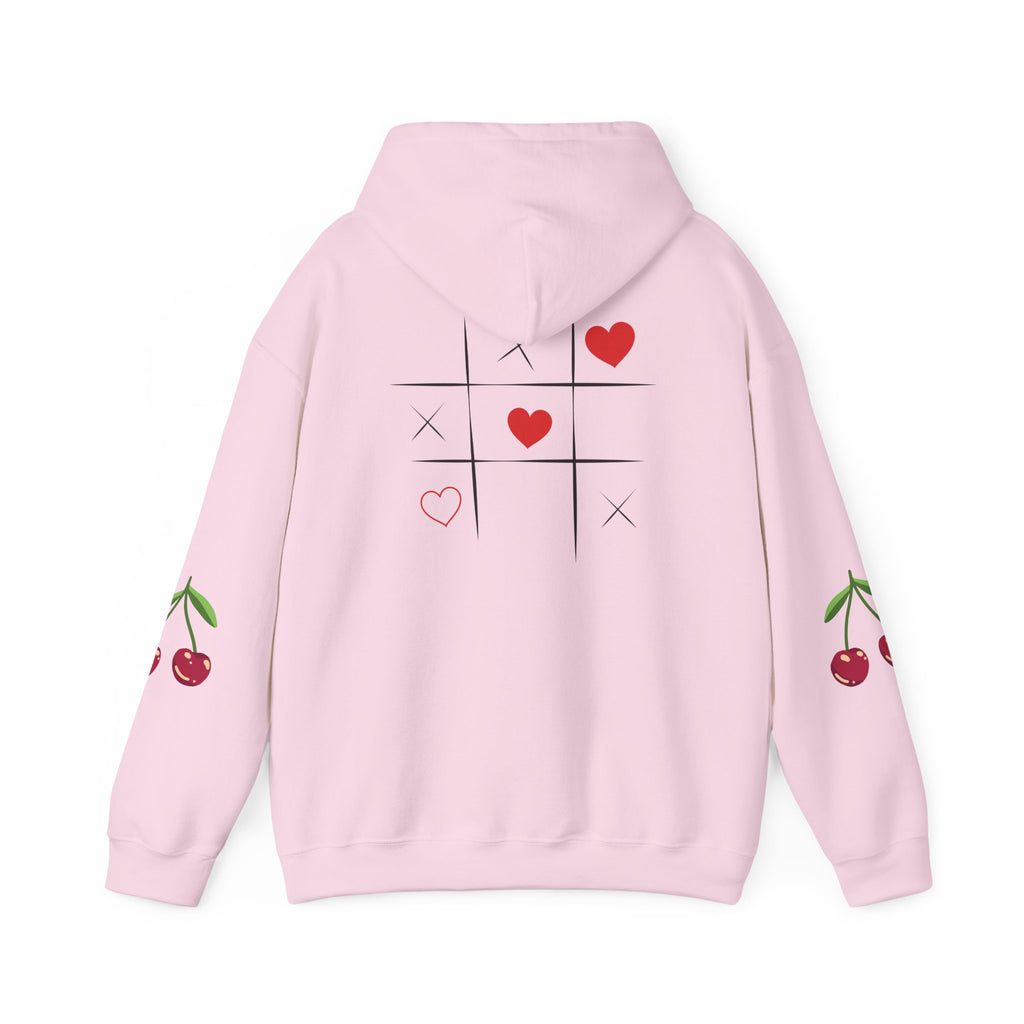 Heart Tic-Tac-Toe Hoodie — Cute Cherry Sleeve Graphic Hoodie