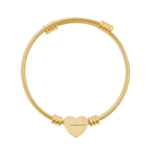 Engravable Heart Cuff Bracelet - Personalized Silver or Gold Cable Bangle