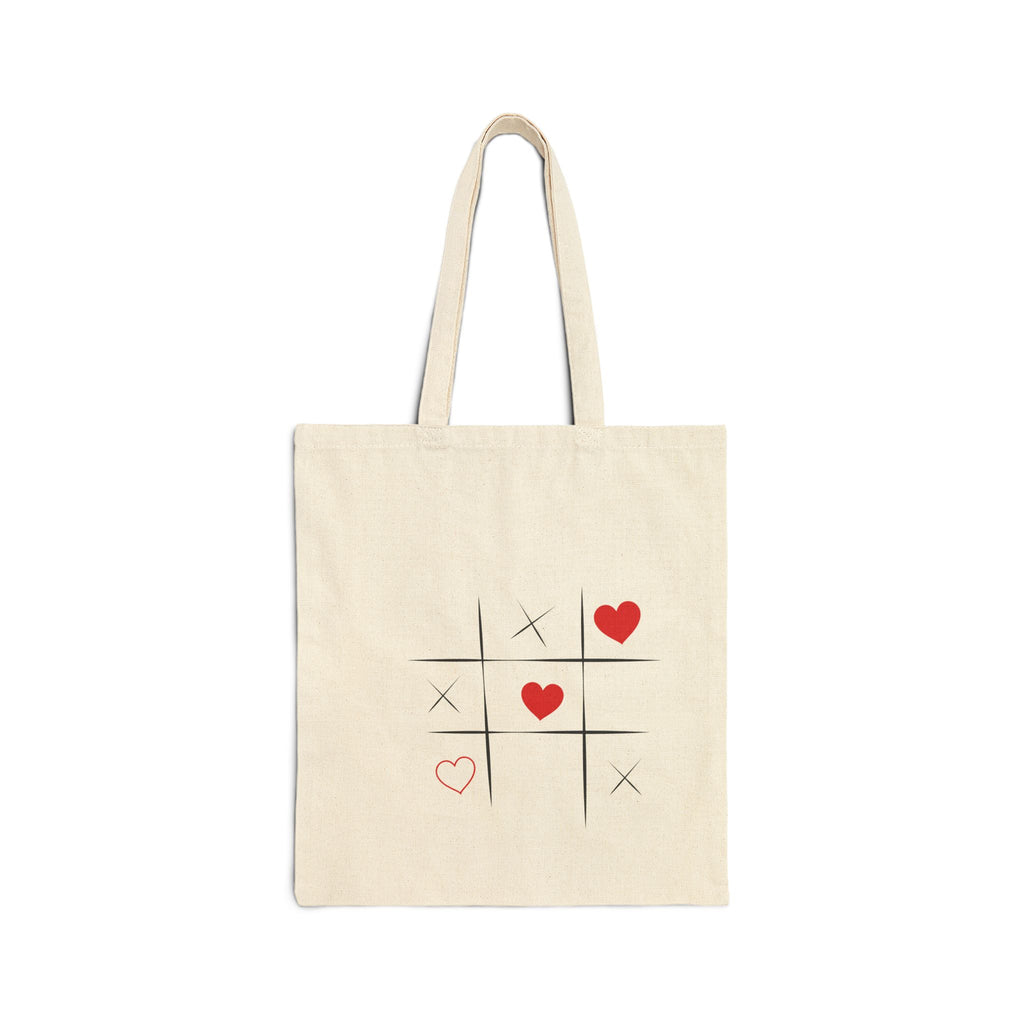 Tic-Tac-Love Canvas Tote — Minimal Heart Tic-Tac-Toe Grocery Bag