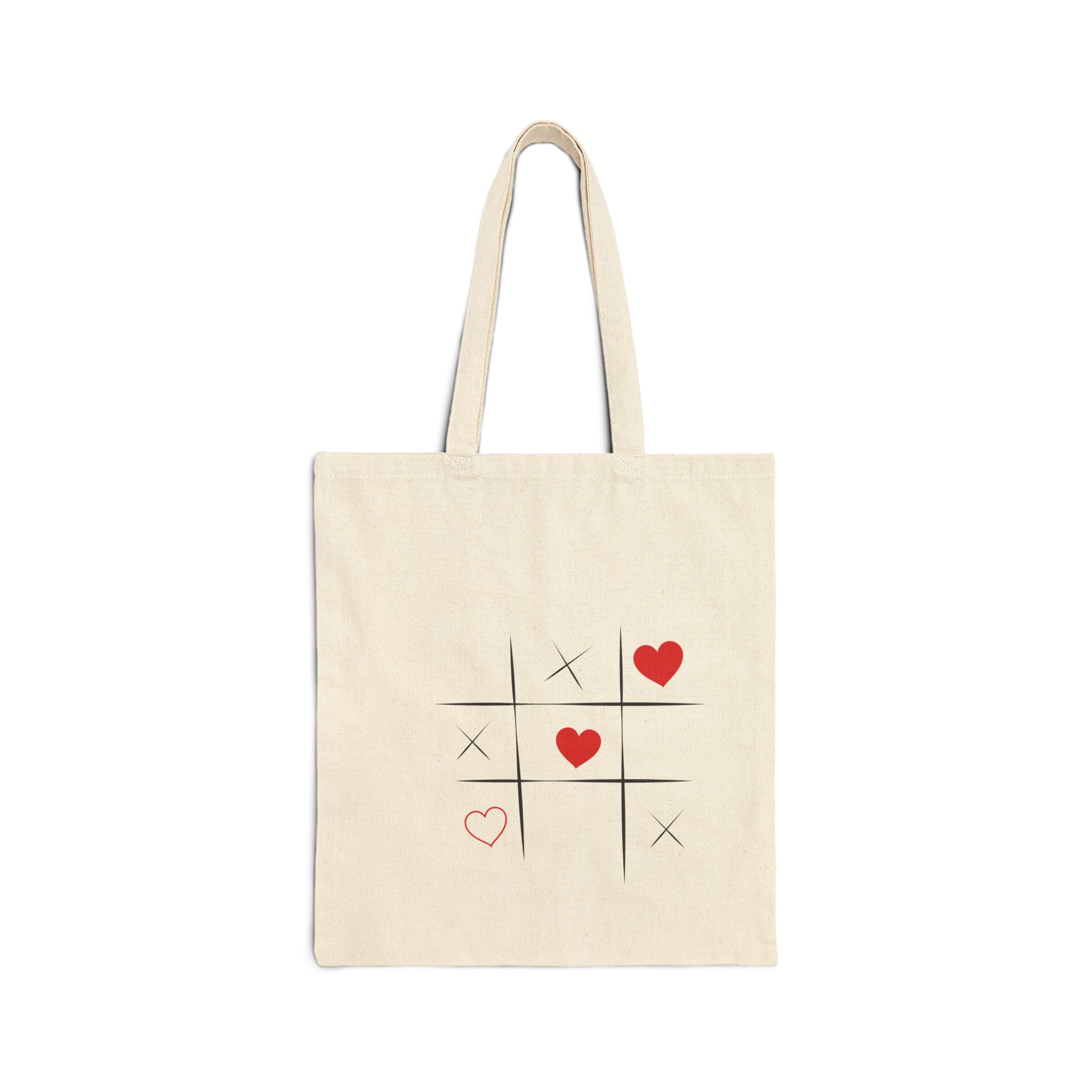 Tic-Tac-Love Canvas Tote — Minimal Heart Tic-Tac-Toe Grocery Bag