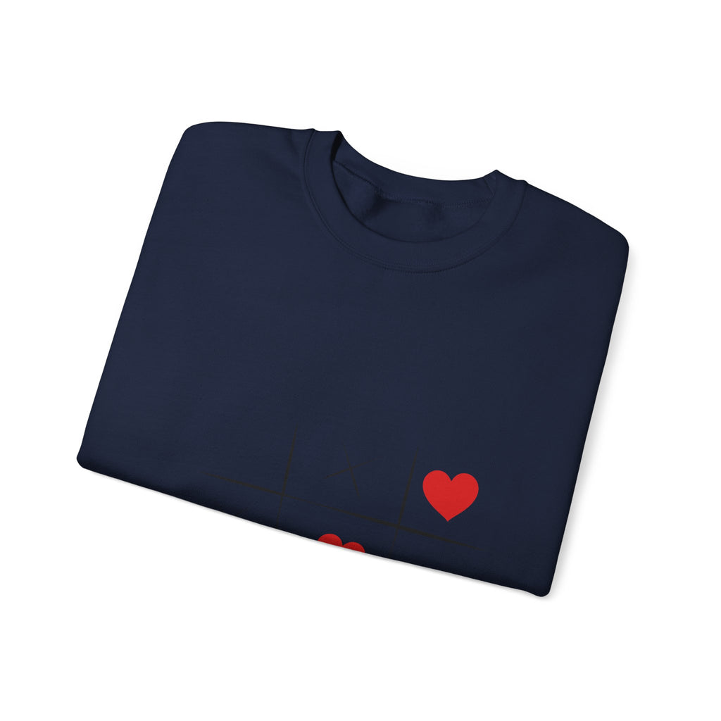 Tic-Tac-Toe Heart Crewneck Sweatshirt — Cute Valentine Graphic Pullover