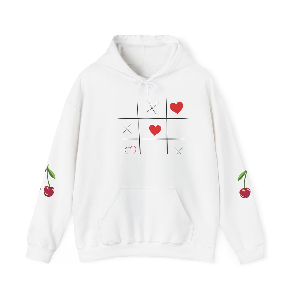 Heart Tic-Tac-Toe Hoodie — Cute Cherry Sleeve Graphic Hoodie