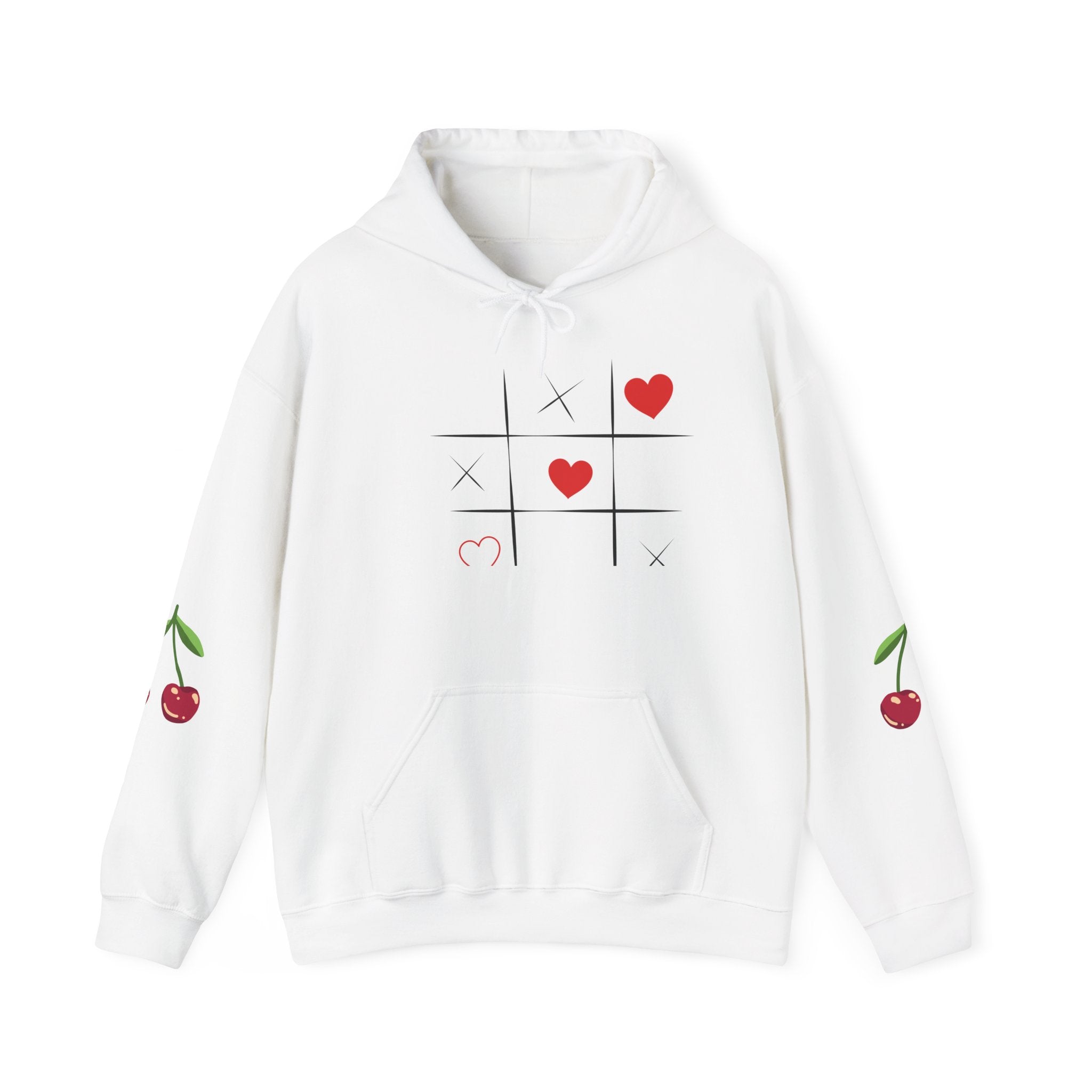 Heart Tic-Tac-Toe Hoodie — Cute Cherry Sleeve Graphic Hoodie