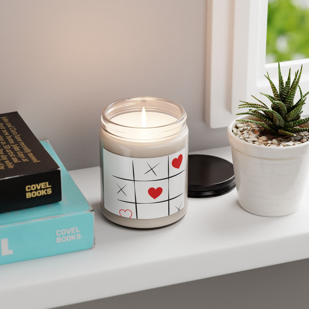 Tic Tac Toe Heart Soy Candle — 9oz Scented Jar (Romantic, Valentine’s Day Gift)