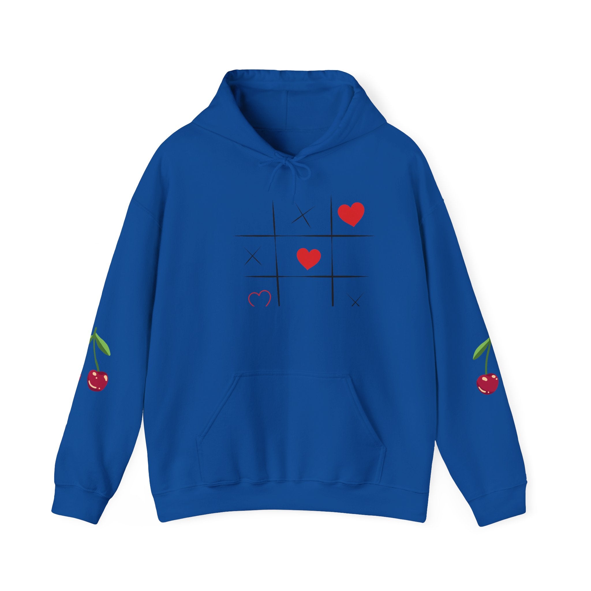 Heart Tic-Tac-Toe Hoodie — Cute Cherry Sleeve Graphic Hoodie