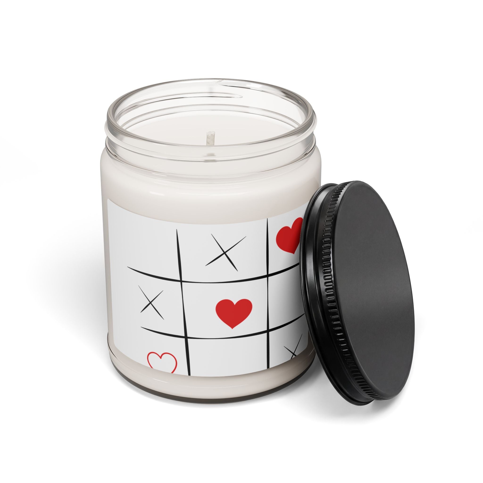 Tic Tac Toe Heart Soy Candle — 9oz Scented Jar (Romantic, Valentine’s Day Gift)