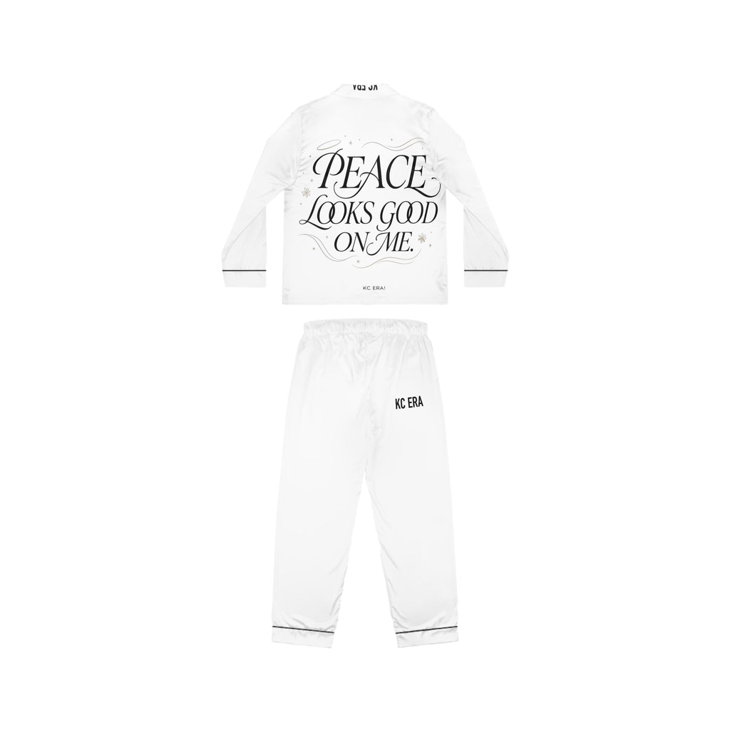 Satin Women's Pajama Set — 'Peace Brings You Love' Silk-Look Sleepwear