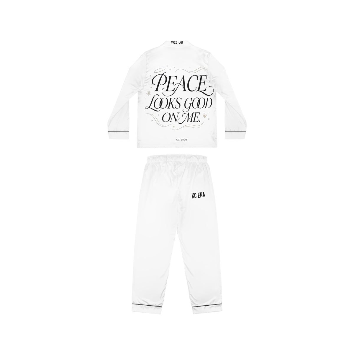 Satin Women's Pajama Set — 'Peace Brings You Love' Silk-Look Sleepwear