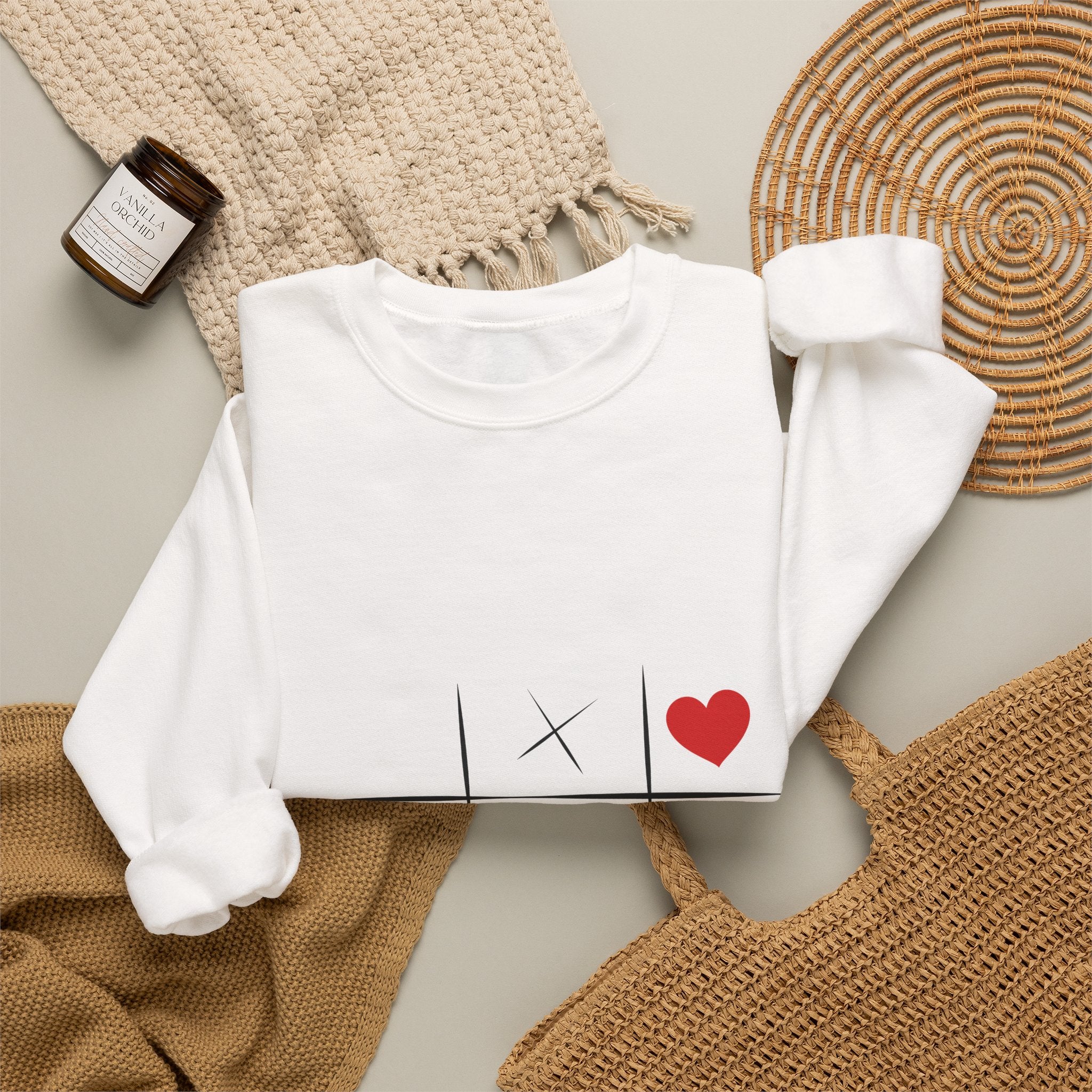 Tic-Tac-Toe Heart Crewneck Sweatshirt — Cute Valentine Graphic Pullover