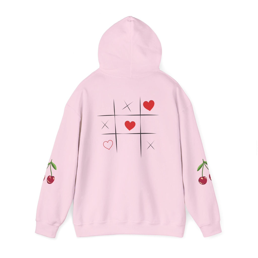 Heart Tic-Tac-Toe Hoodie — Cute Cherry Sleeve Graphic Hoodie