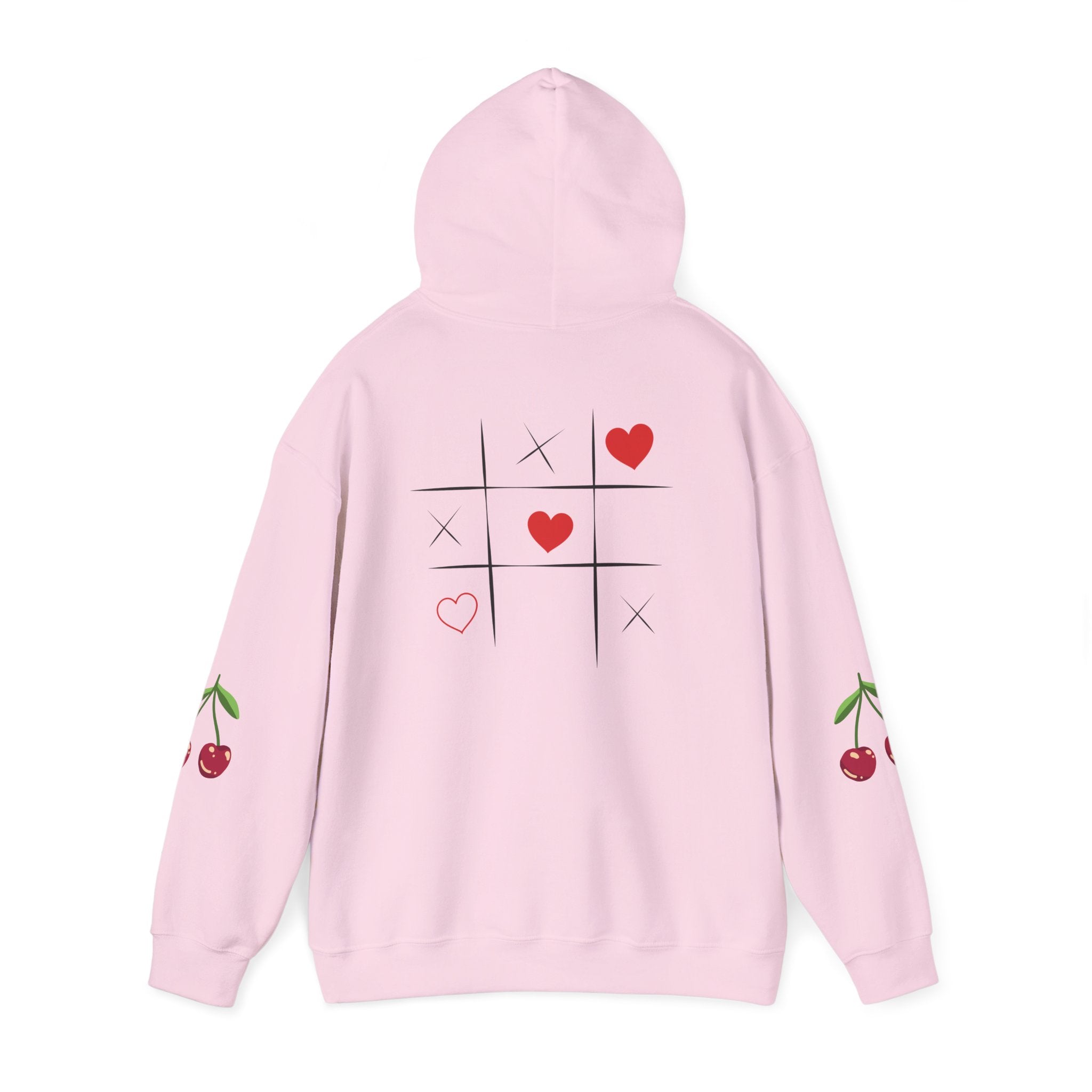 Heart Tic-Tac-Toe Hoodie — Cute Cherry Sleeve Graphic Hoodie