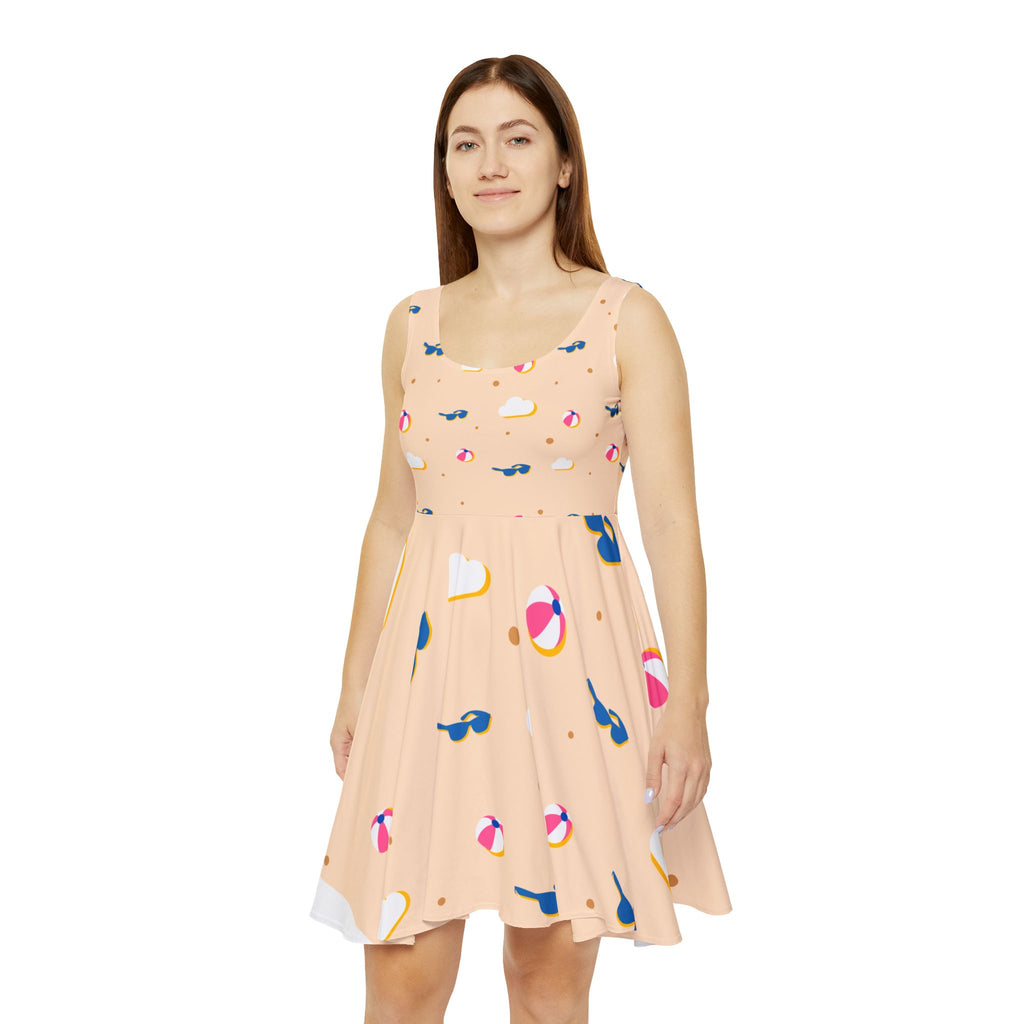 Skater Dress - Peach Beach Print with Sunglasses & Beach Balls
