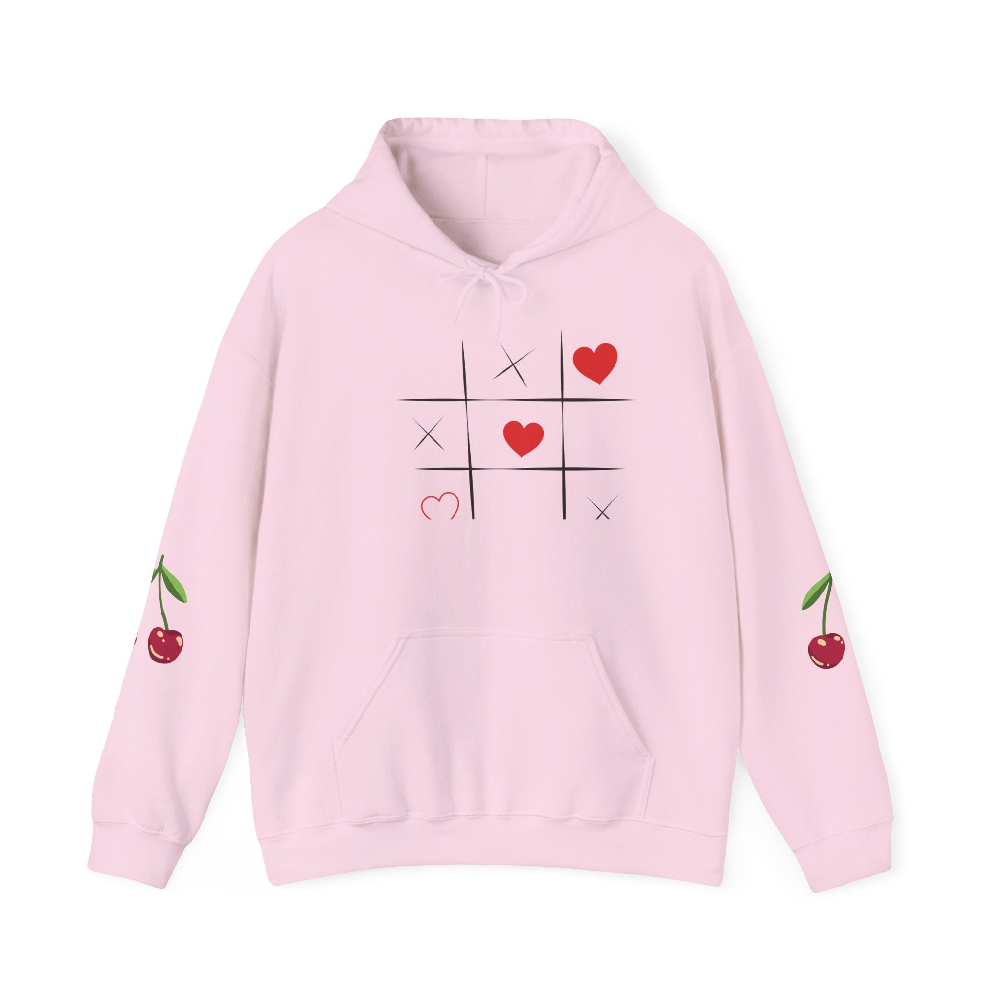 Heart Tic-Tac-Toe Hoodie — Cute Cherry Sleeve Graphic Hoodie