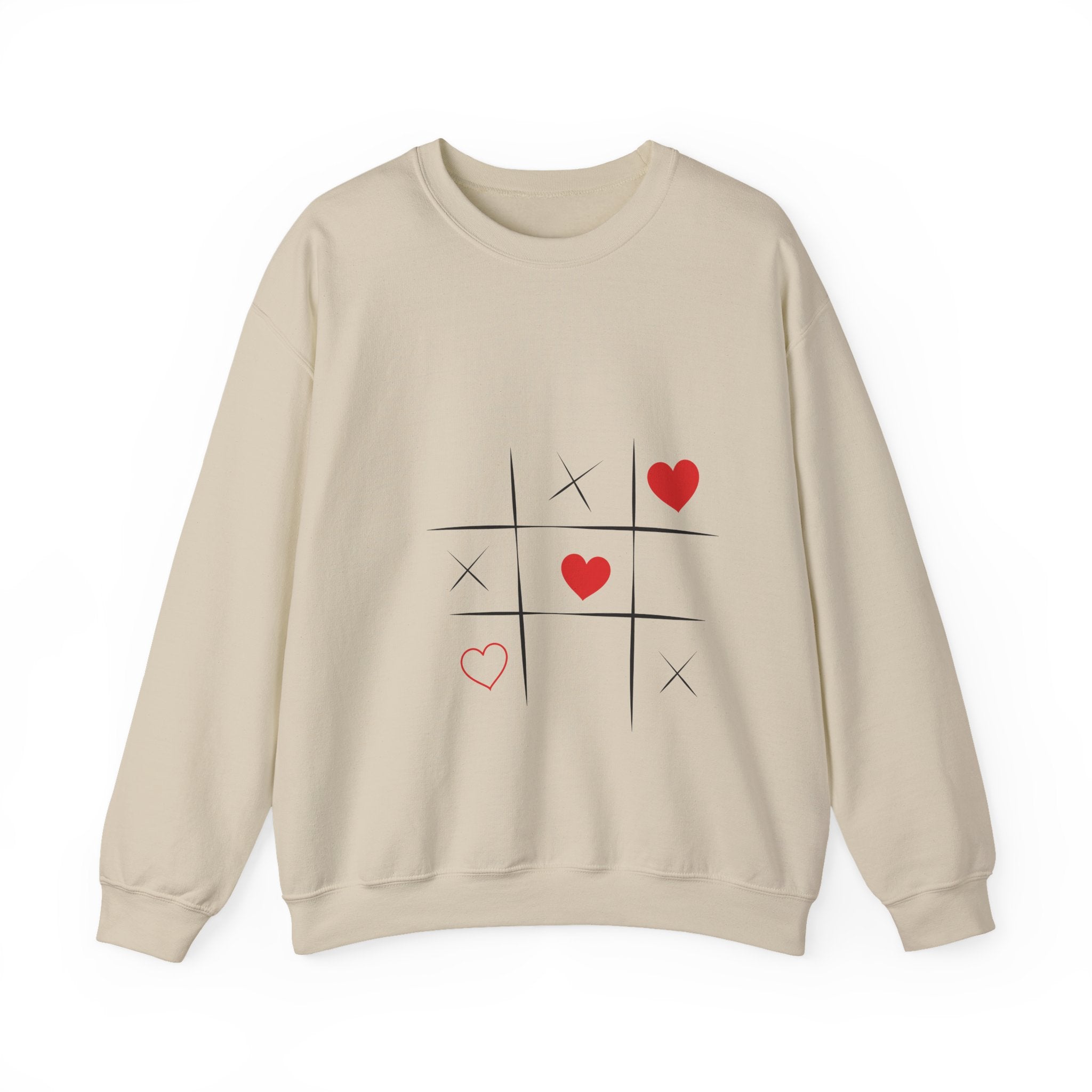 Tic-Tac-Toe Heart Crewneck Sweatshirt — Cute Valentine Graphic Pullover