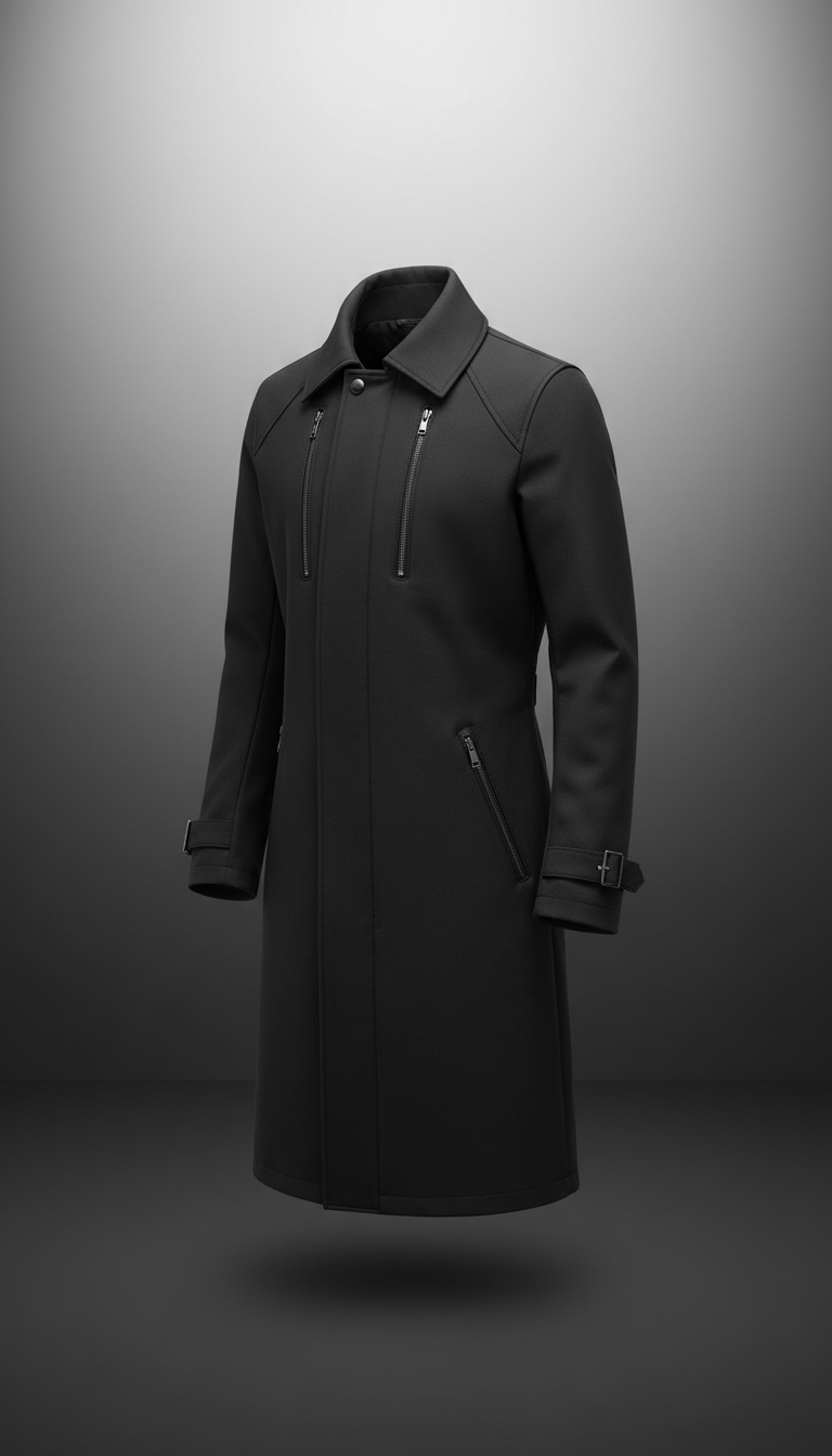 Matte Black Technical Trench Coat