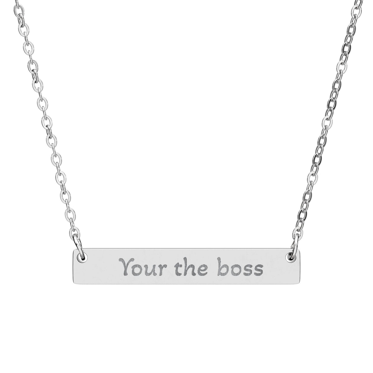 Engraved "Your the boss" Horizontal Bar Necklace