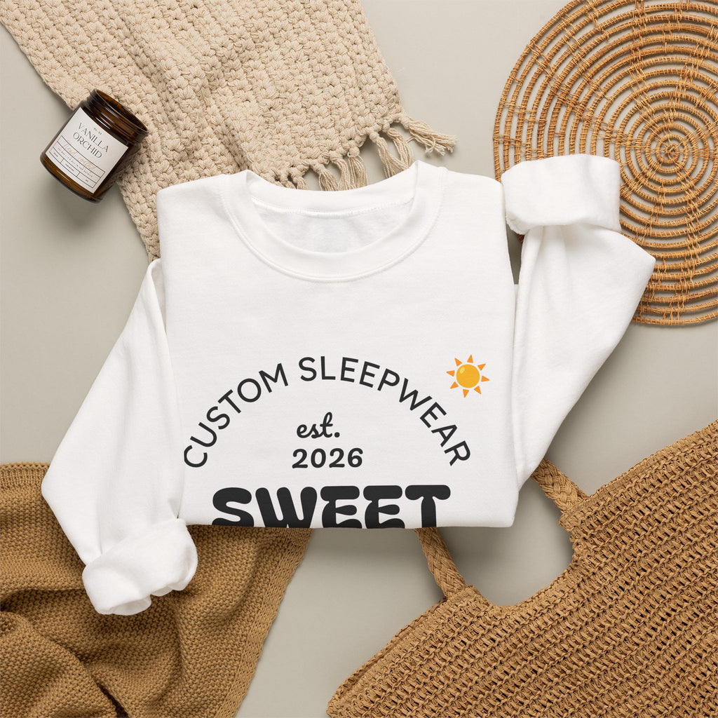 Sweet Dreams graphic Crewneck Sweatshirt | Custom Sleepwear logo, cherries
