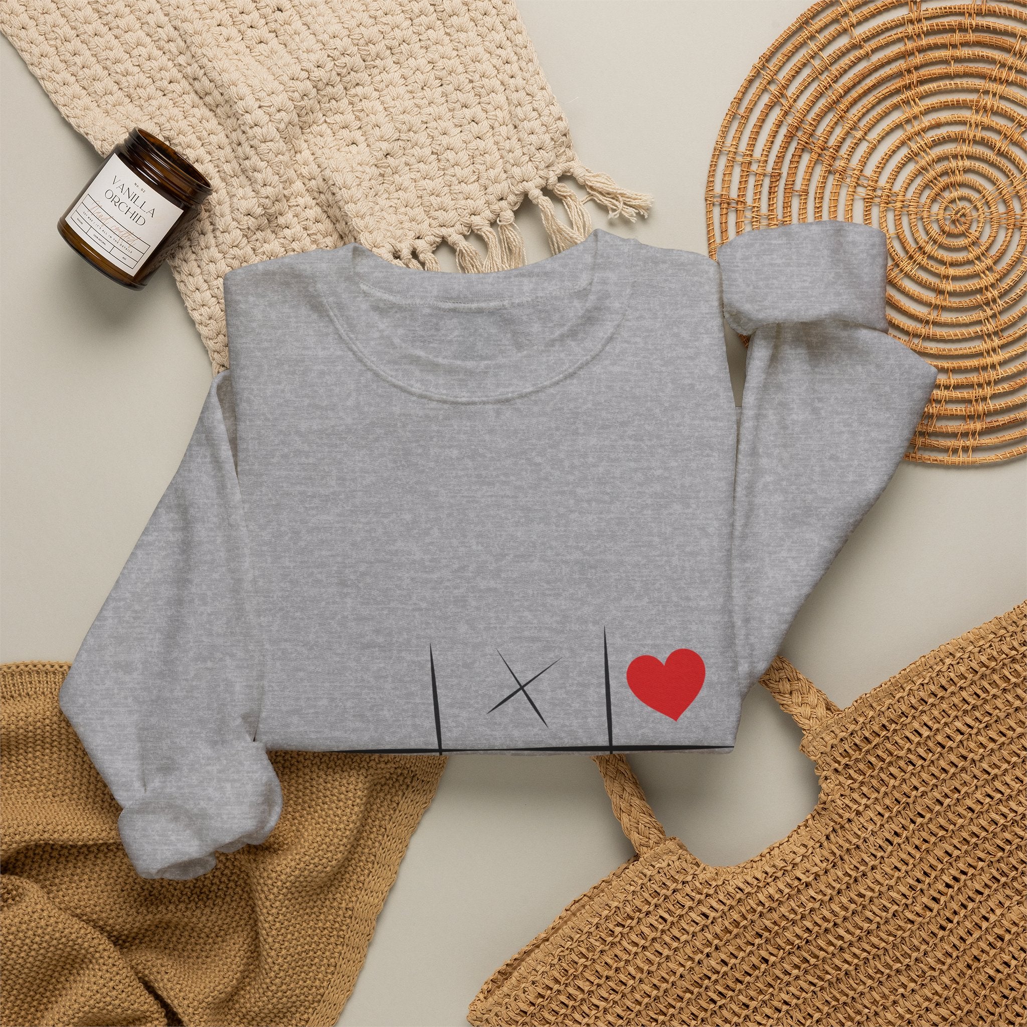 Tic-Tac-Toe Heart Crewneck Sweatshirt — Cute Valentine Graphic Pullover