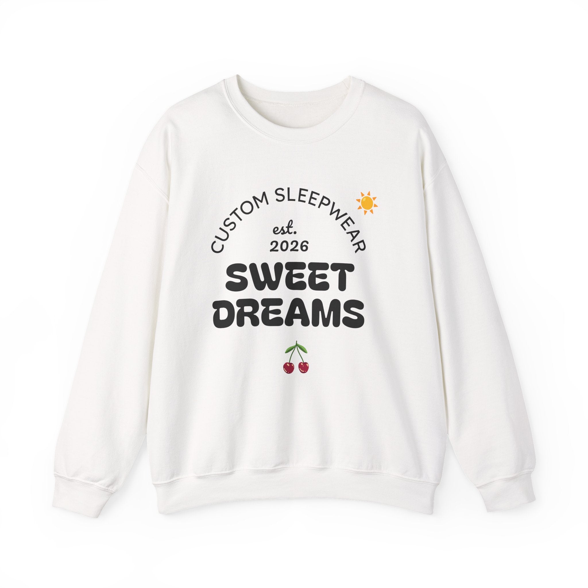 Sweet Dreams graphic Crewneck Sweatshirt | Custom Sleepwear logo, cherries