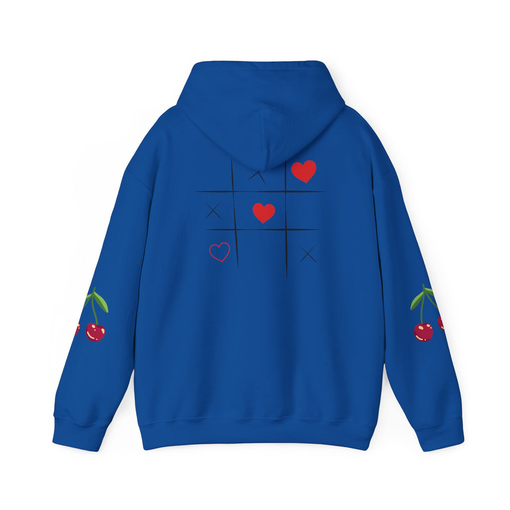 Heart Tic-Tac-Toe Hoodie — Cute Cherry Sleeve Graphic Hoodie
