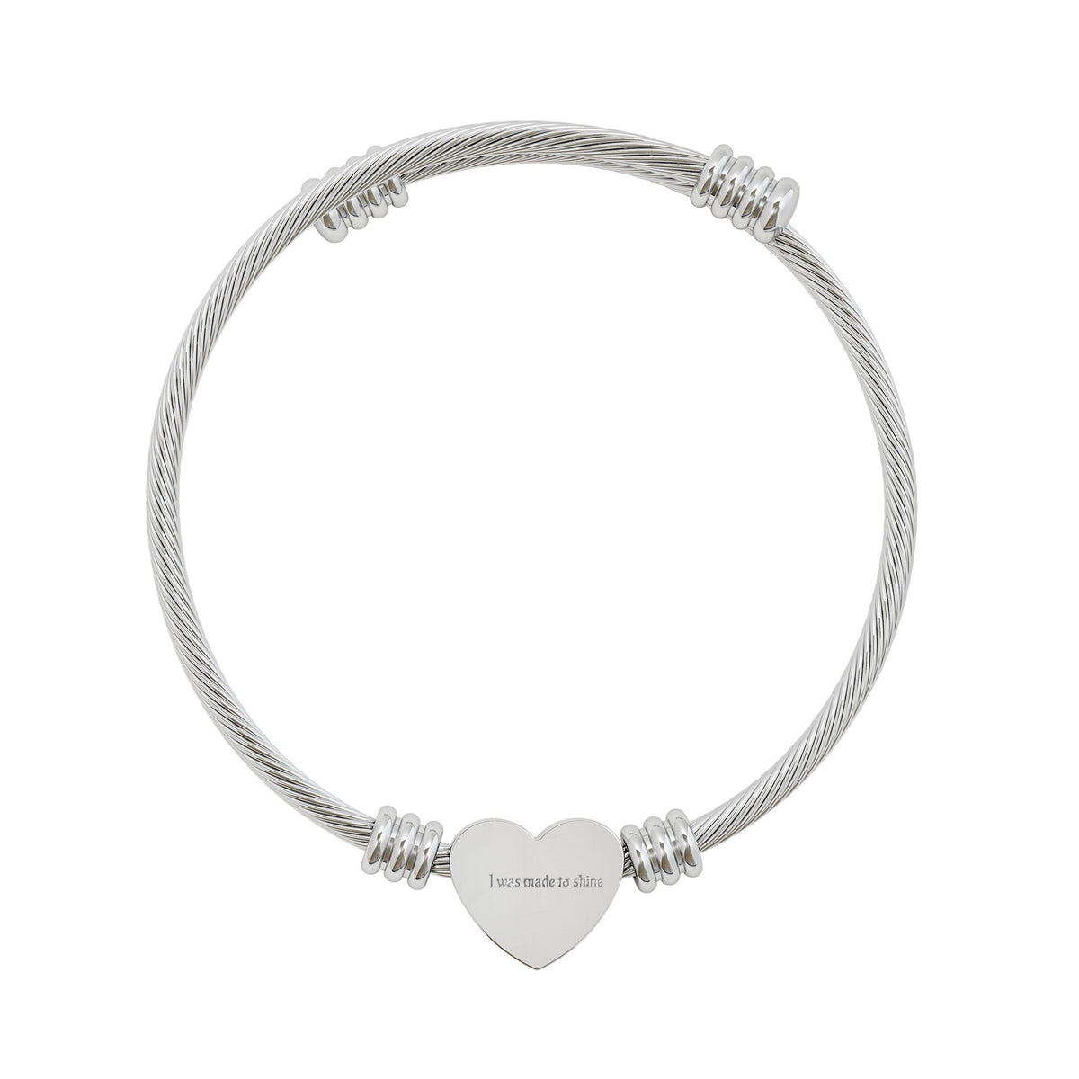 Engravable Heart Cuff Bracelet - Personalized Silver or Gold Cable Bangle