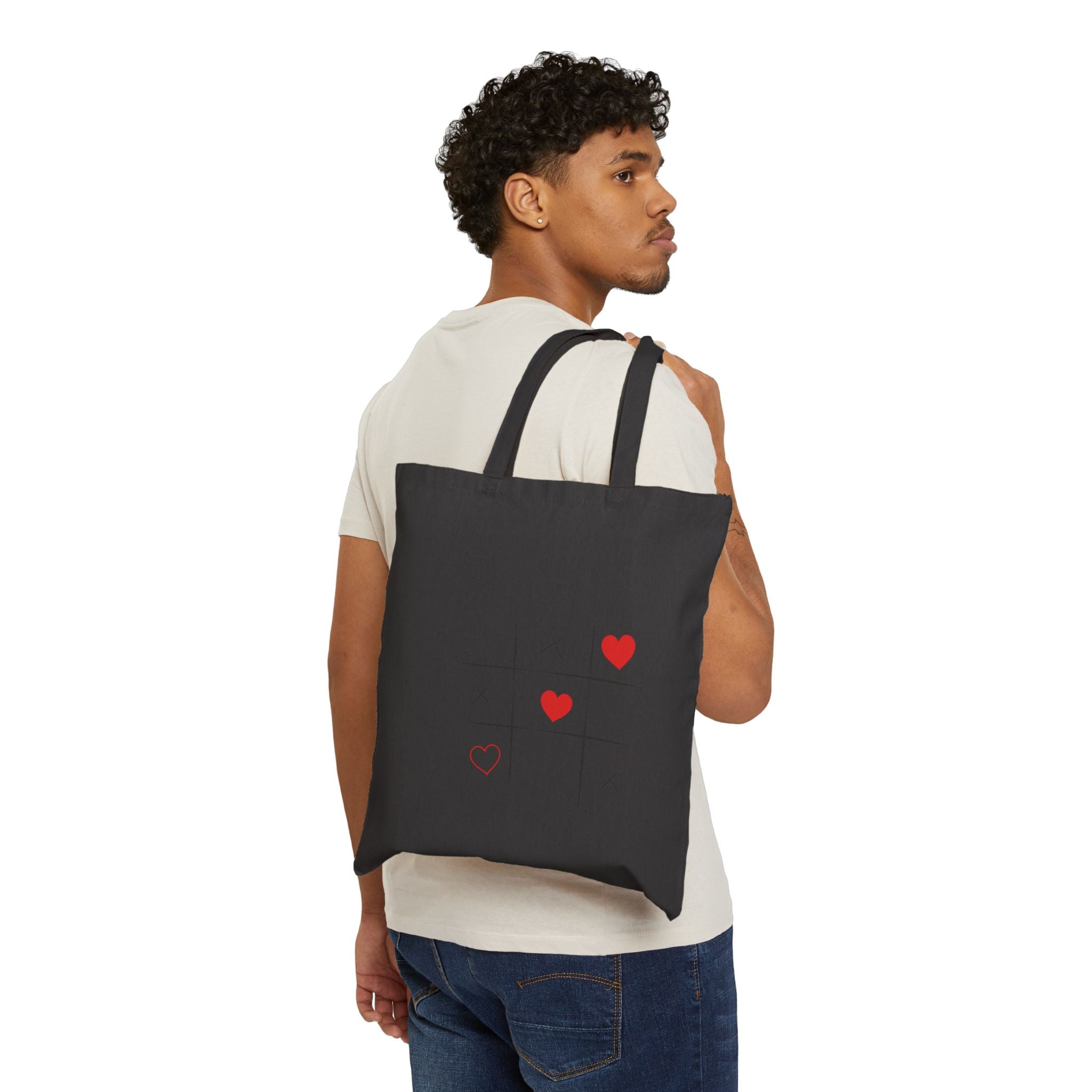 Tic-Tac-Love Canvas Tote — Minimal Heart Tic-Tac-Toe Grocery Bag