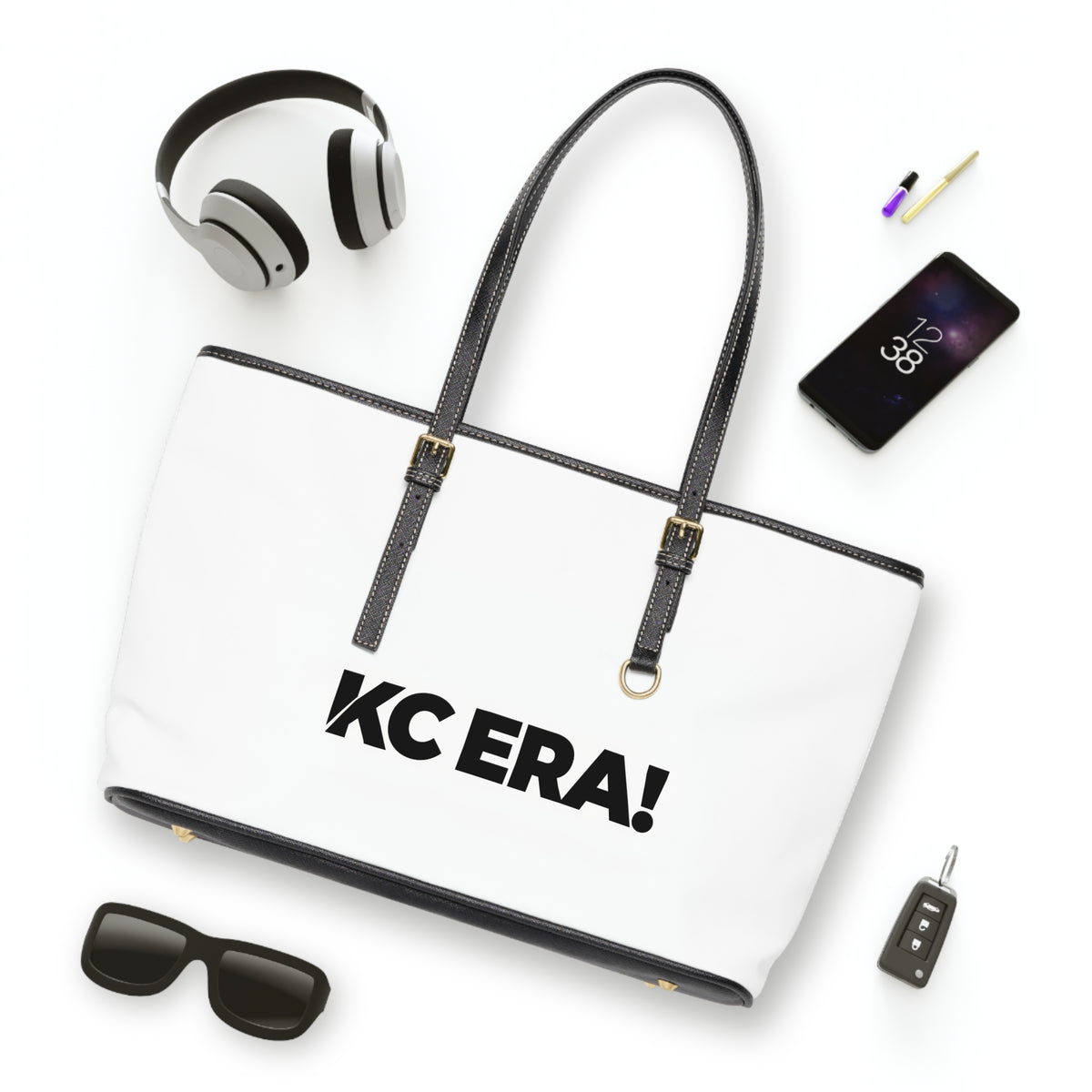 KC ERA! PU Leather Shoulder Bag — Bold White Tote for Everyday Use