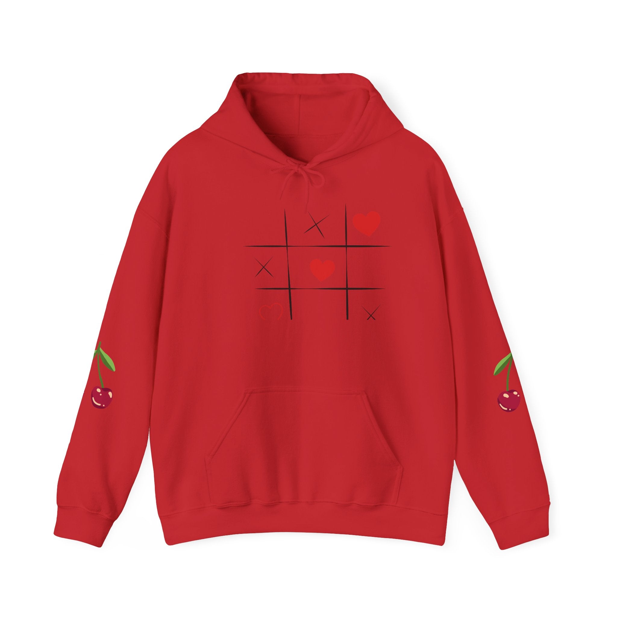 Heart Tic-Tac-Toe Hoodie — Cute Cherry Sleeve Graphic Hoodie