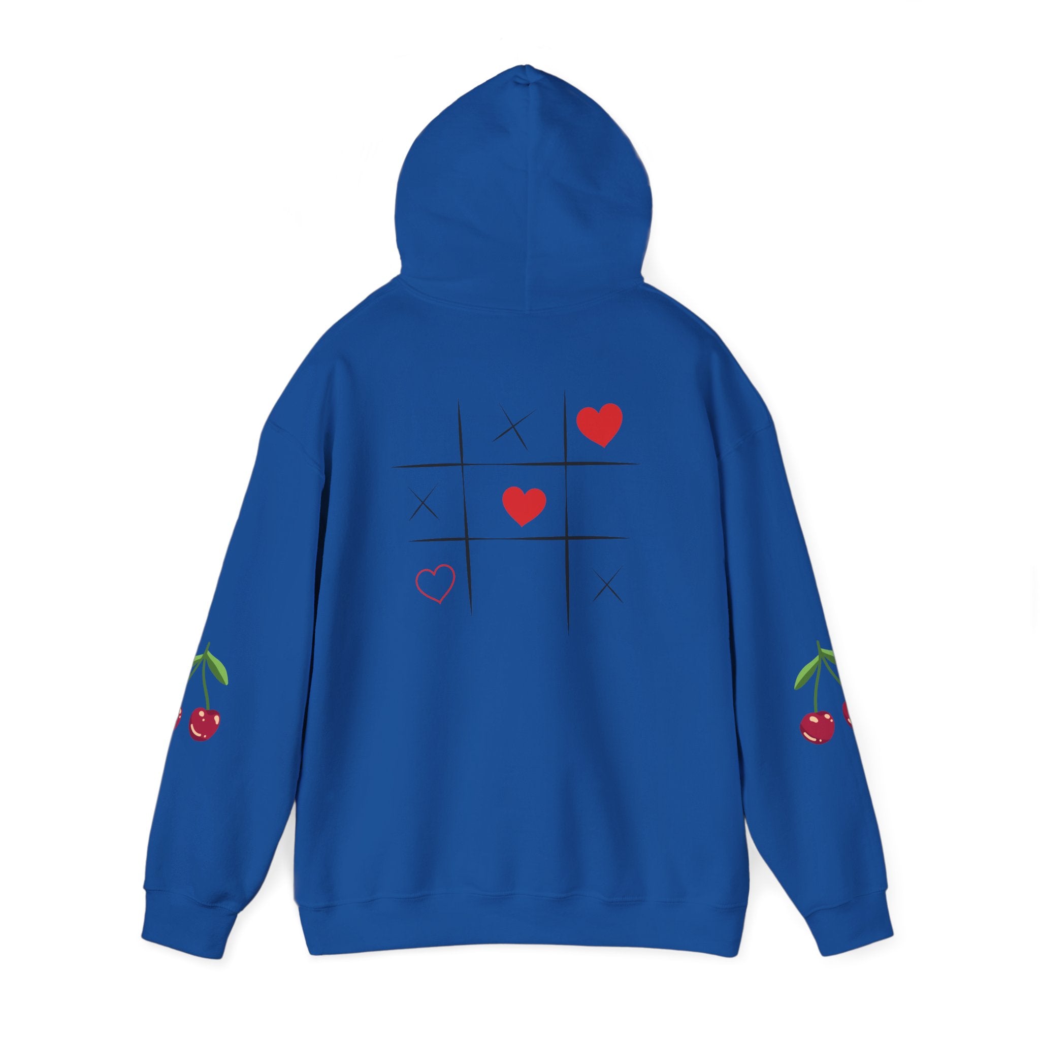 Heart Tic-Tac-Toe Hoodie — Cute Cherry Sleeve Graphic Hoodie