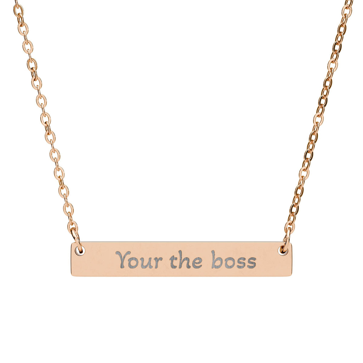 Engraved "Your the boss" Horizontal Bar Necklace