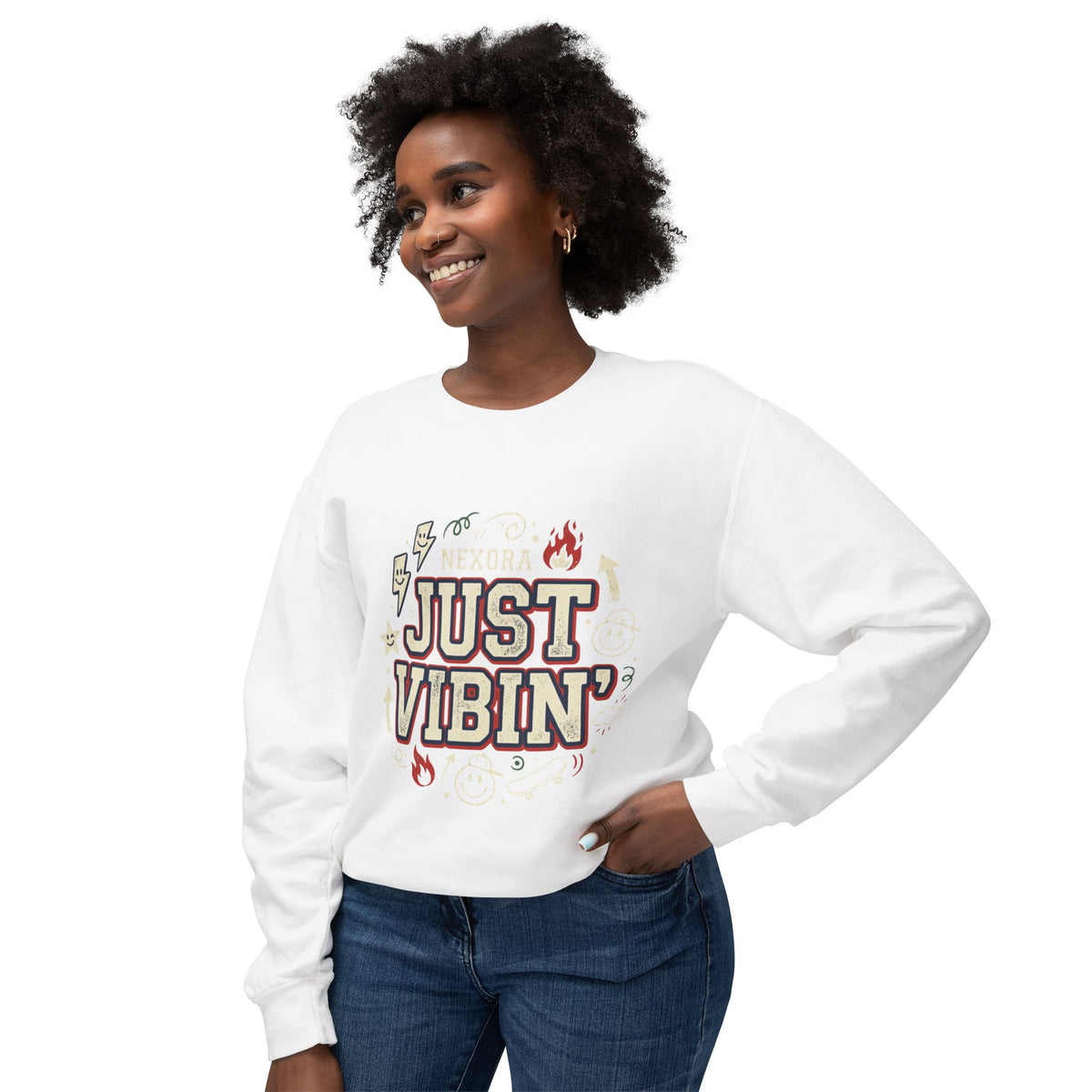 Just Vibin' Crewneck Sweatshirt — Retro Graphic Cozy Pullover