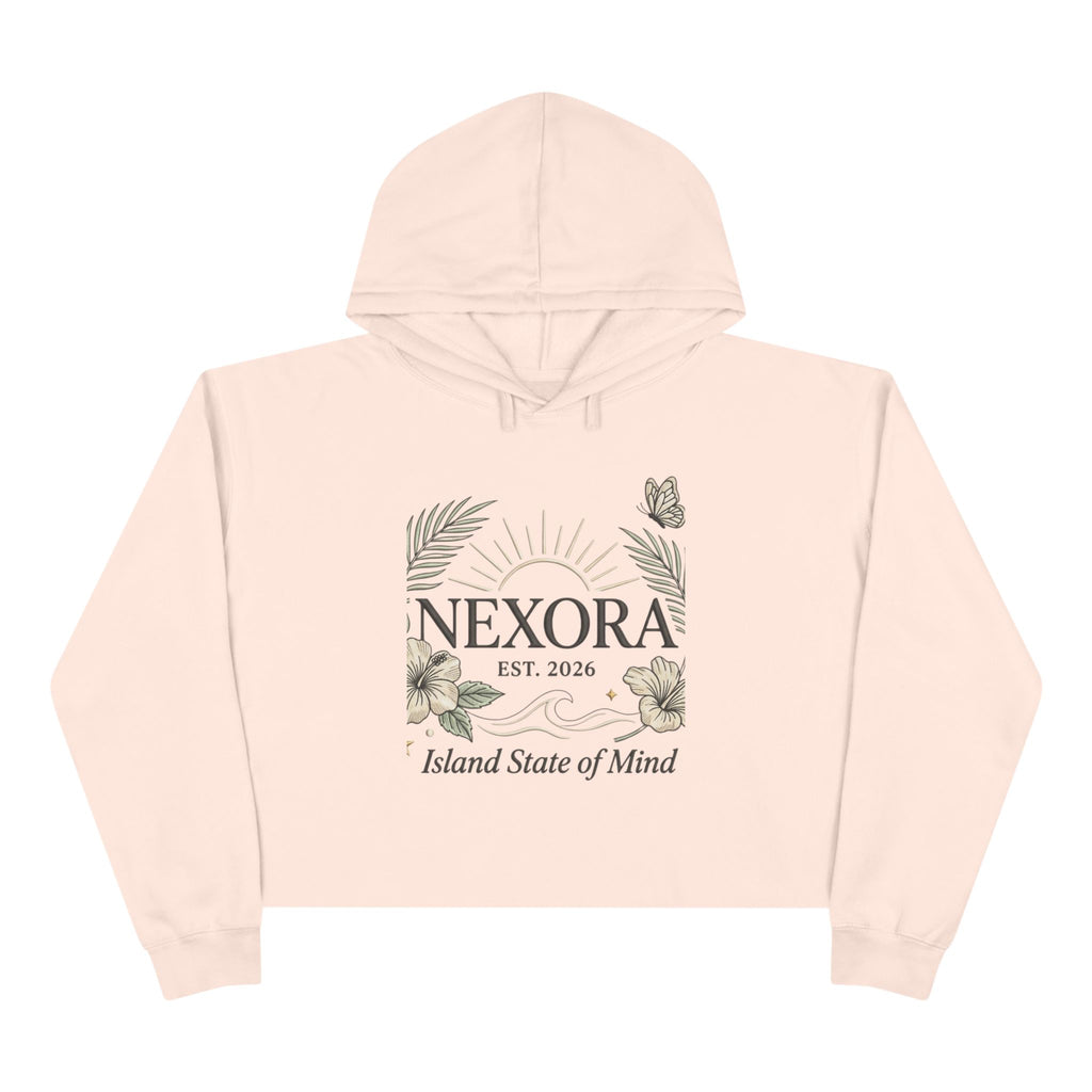 Nexora Crop Hoodie — "Island State of Mind" Floral Sun Graphic
