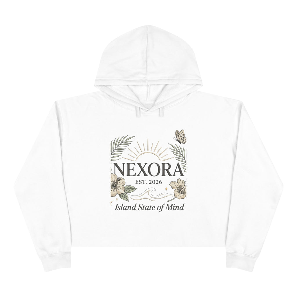 Nexora Crop Hoodie — "Island State of Mind" Floral Sun Graphic