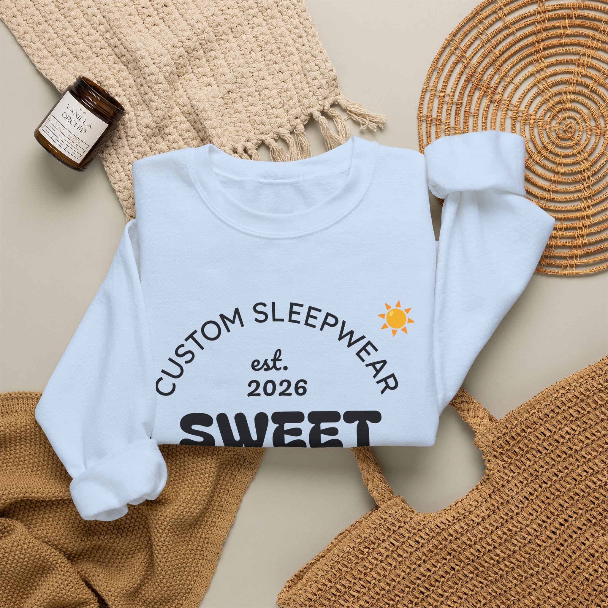 Sweet Dreams graphic Crewneck Sweatshirt | Custom Sleepwear logo, cherries