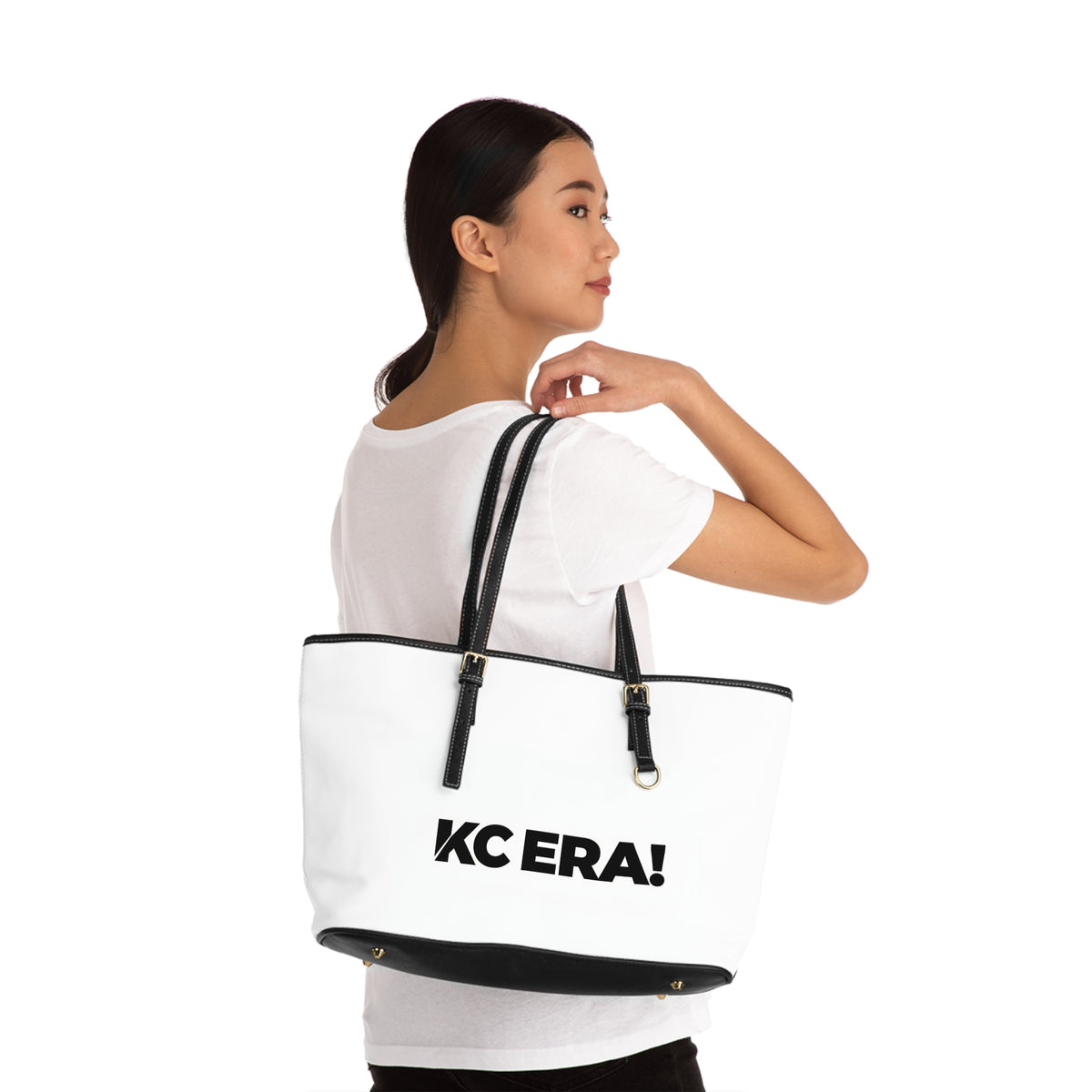 KC ERA! PU Leather Shoulder Bag — Bold White Tote for Everyday Use