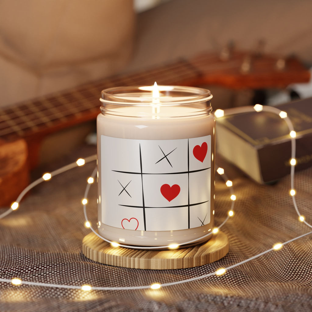 Tic Tac Toe Heart Soy Candle — 9oz Scented Jar (Romantic, Valentine’s Day Gift)