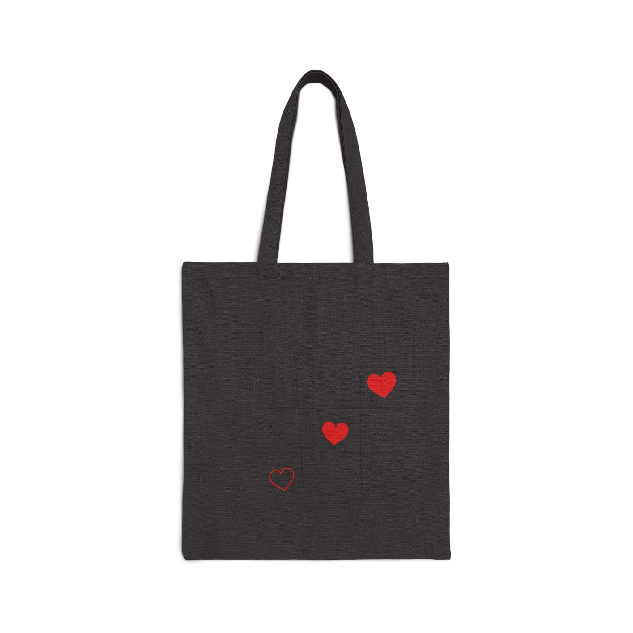 Tic-Tac-Love Canvas Tote — Minimal Heart Tic-Tac-Toe Grocery Bag