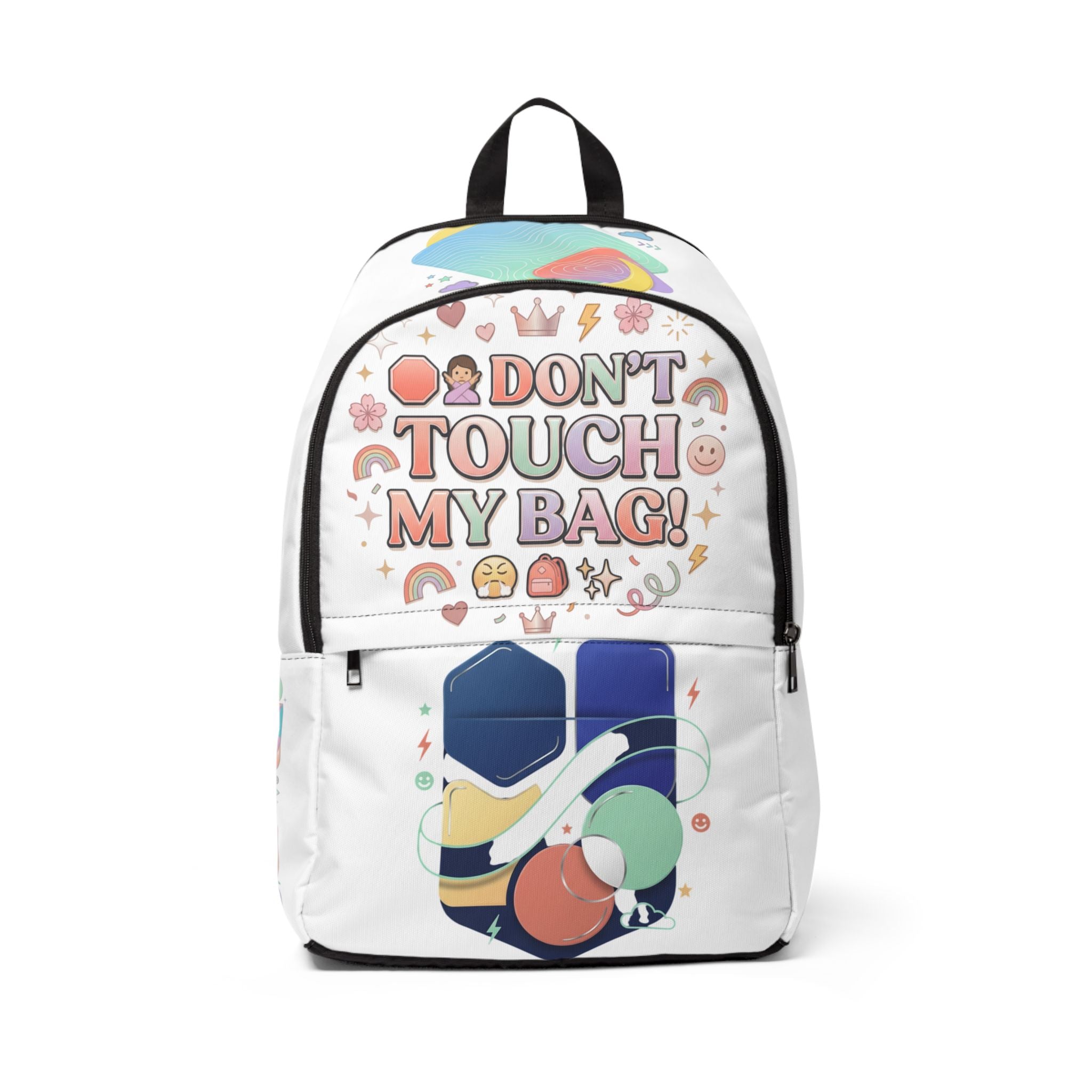 Don't Touch My Bag Backpack — Cute Pastel Emoji Graphic School Bag