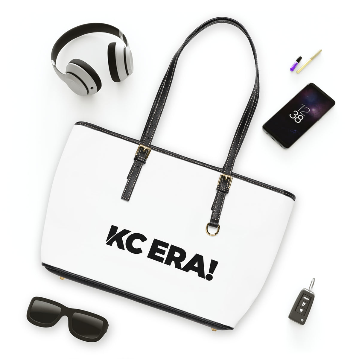 KC ERA! PU Leather Shoulder Bag — Bold White Tote for Everyday Use