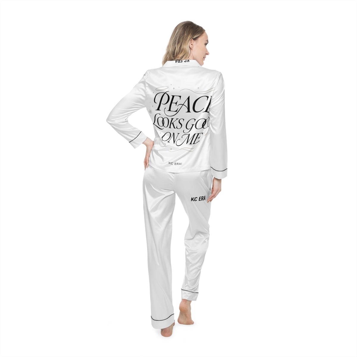 Satin Women's Pajama Set — 'Peace Brings You Love' Silk-Look Sleepwear