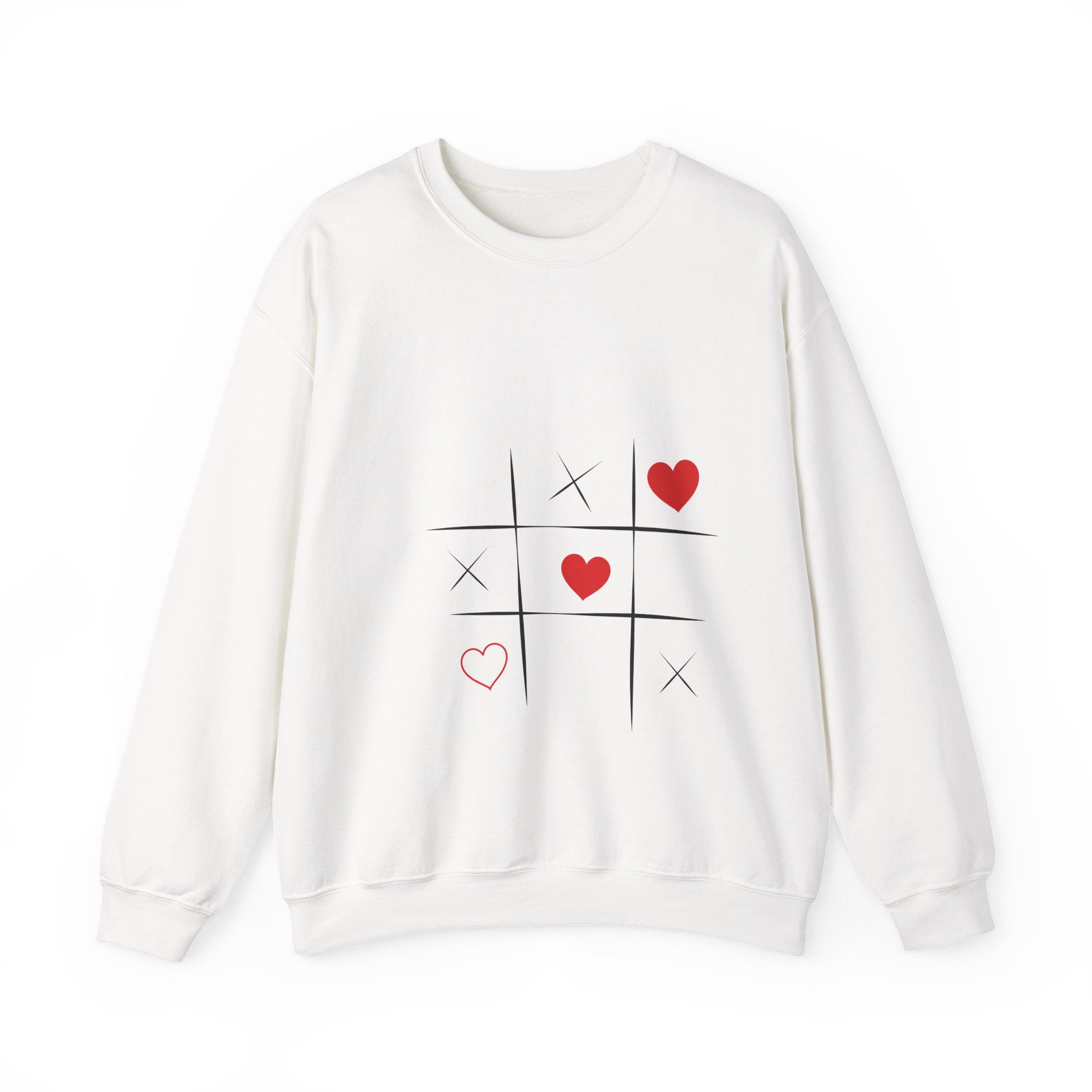 Tic-Tac-Toe Heart Crewneck Sweatshirt — Cute Valentine Graphic Pullover