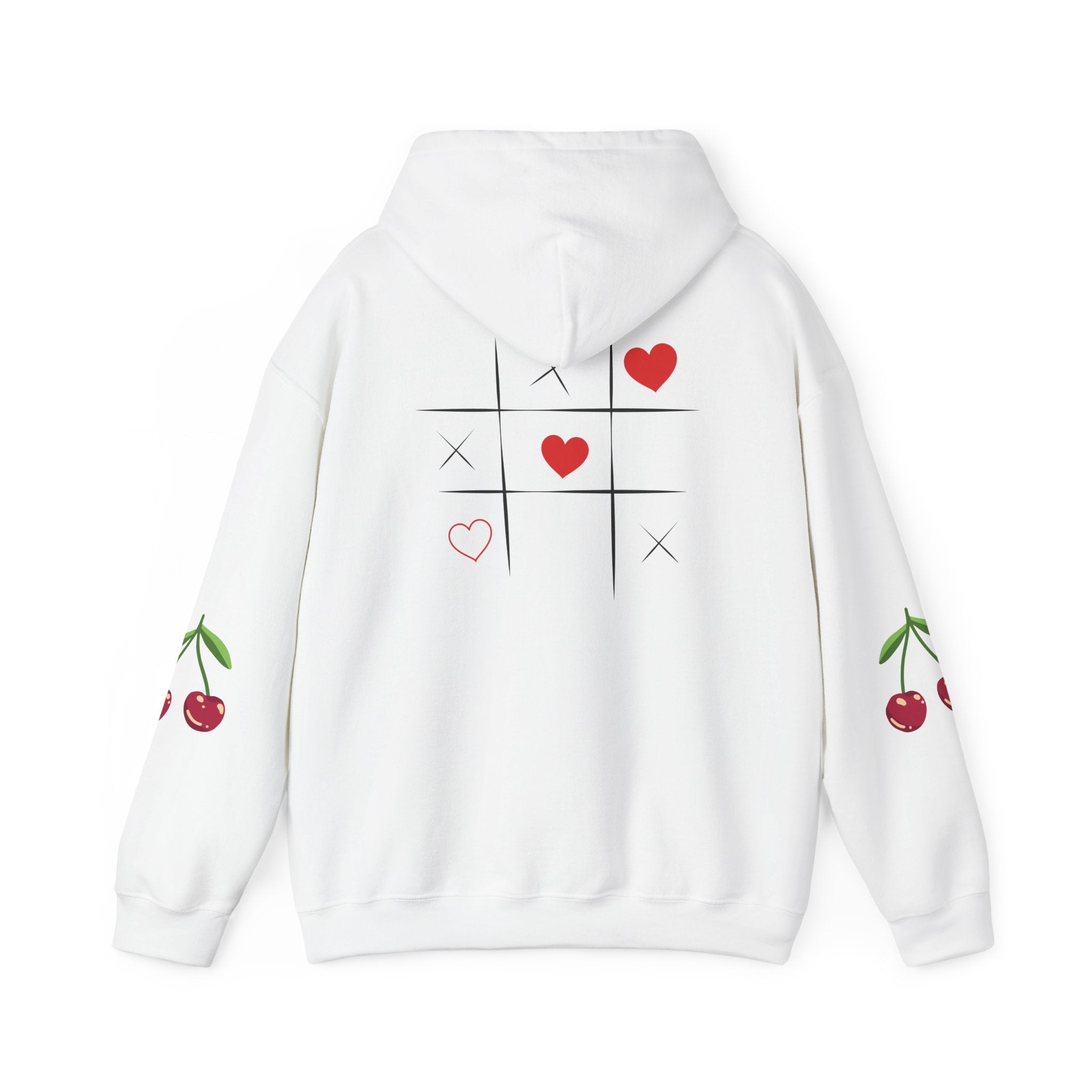 Heart Tic-Tac-Toe Hoodie — Cute Cherry Sleeve Graphic Hoodie