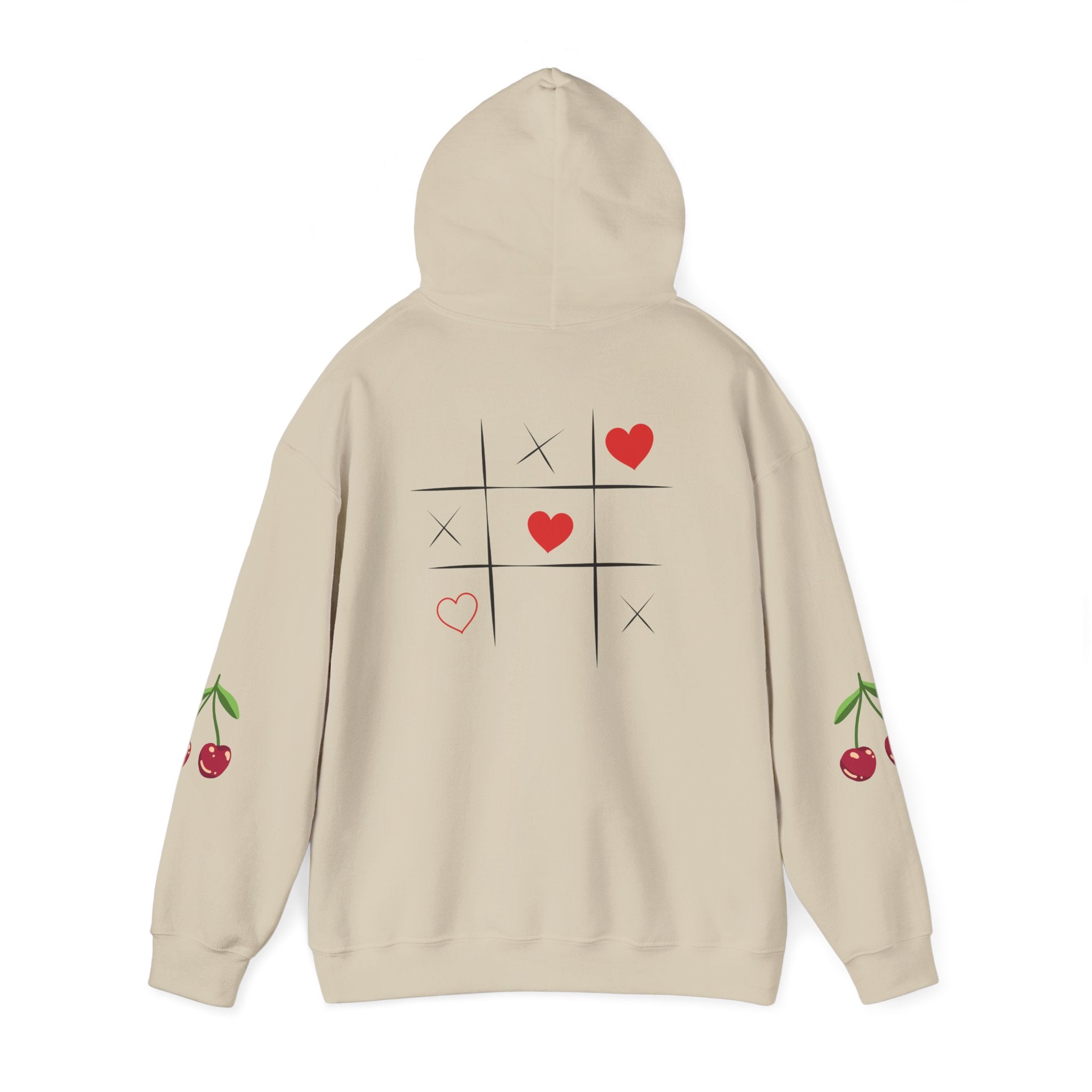 Heart Tic-Tac-Toe Hoodie — Cute Cherry Sleeve Graphic Hoodie