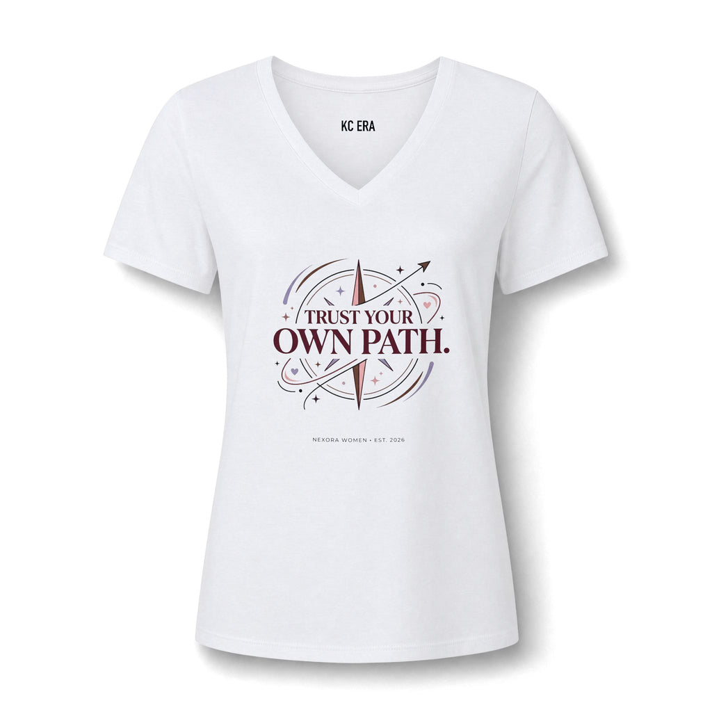 Women's V-Neck Tee — "Trust Your Own Path" Compass Graphic