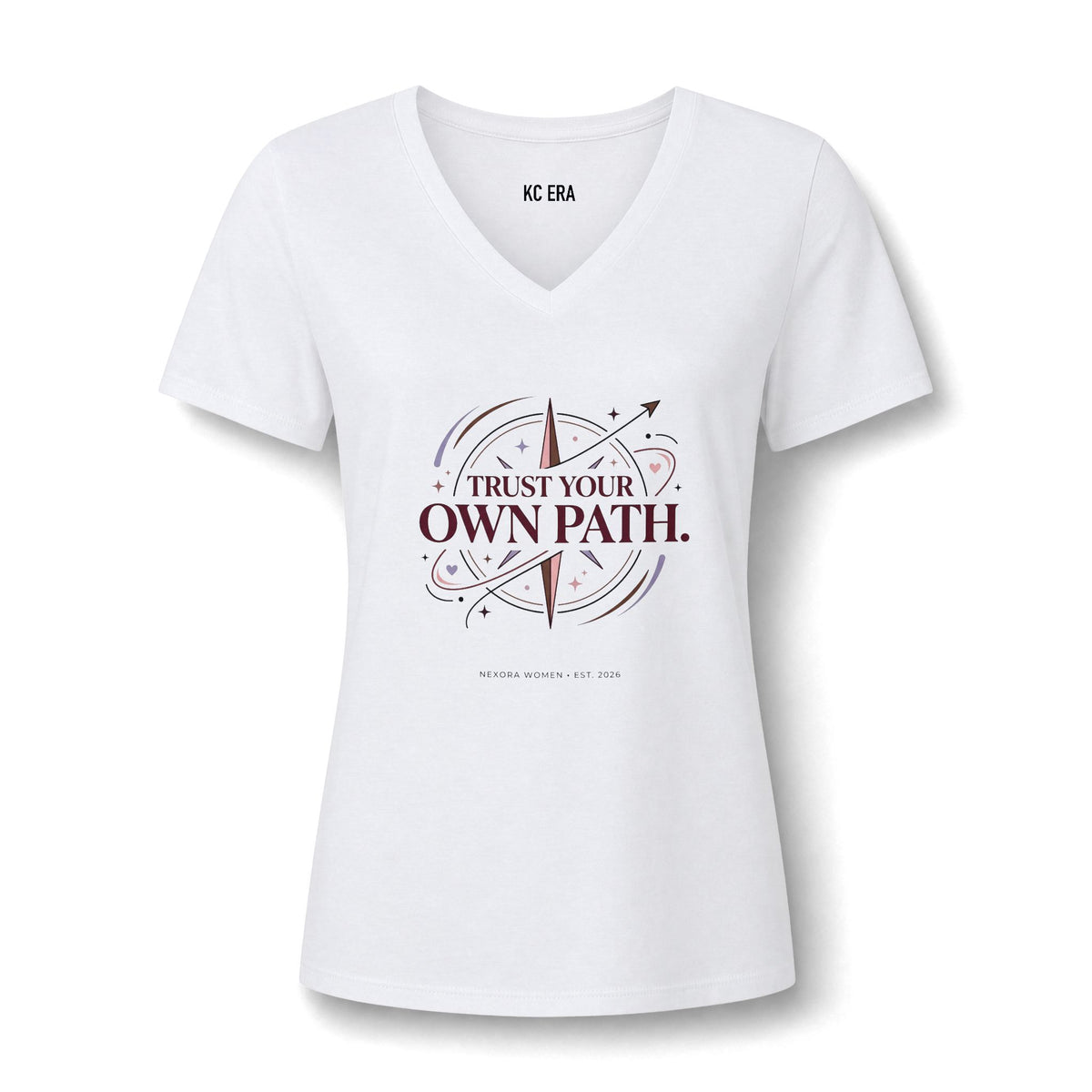 Women's V-Neck Tee — "Trust Your Own Path" Compass Graphic