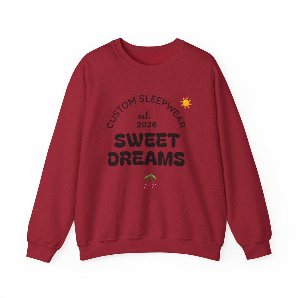 Sweet Dreams graphic Crewneck Sweatshirt | Custom Sleepwear logo, cherries