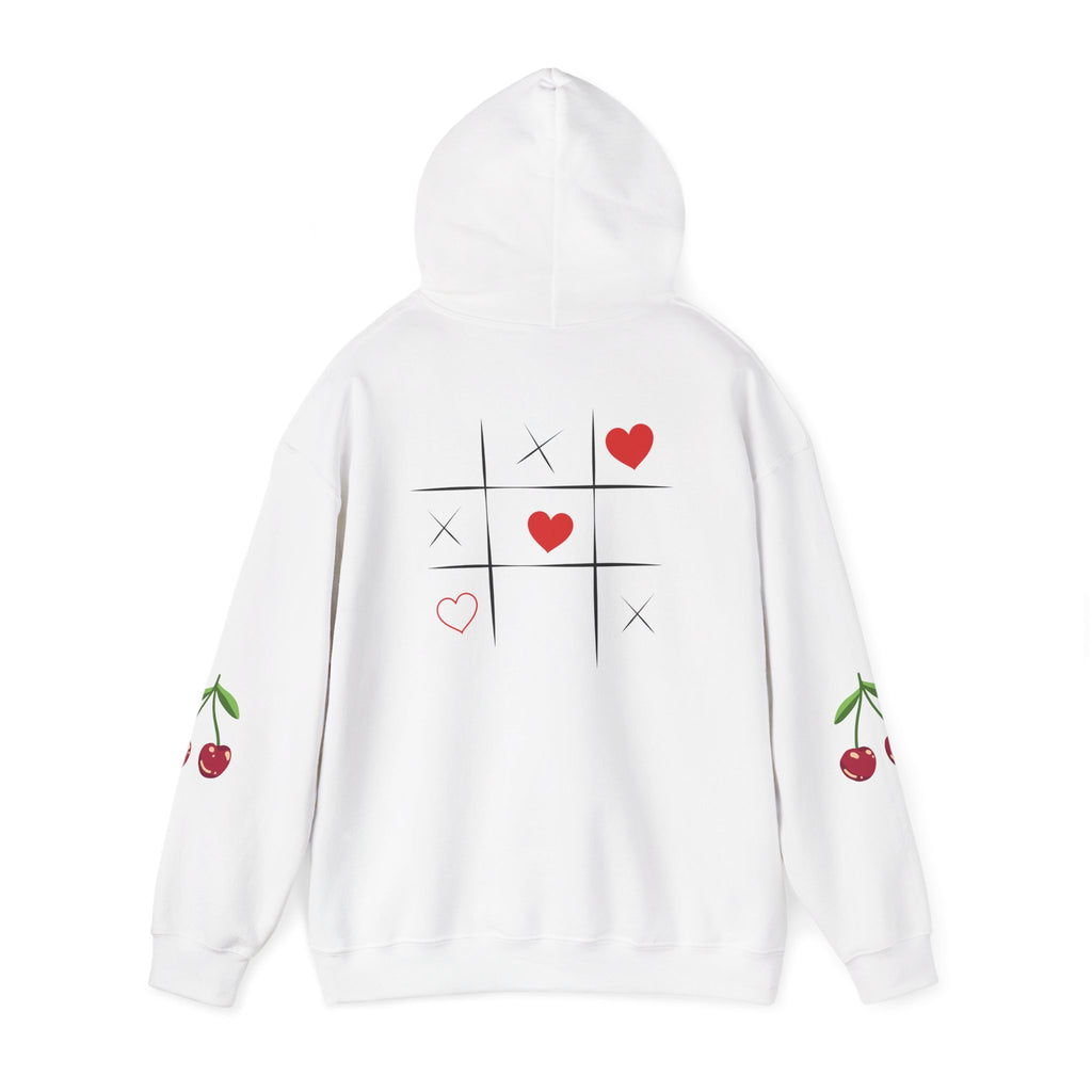 Heart Tic-Tac-Toe Hoodie — Cute Cherry Sleeve Graphic Hoodie