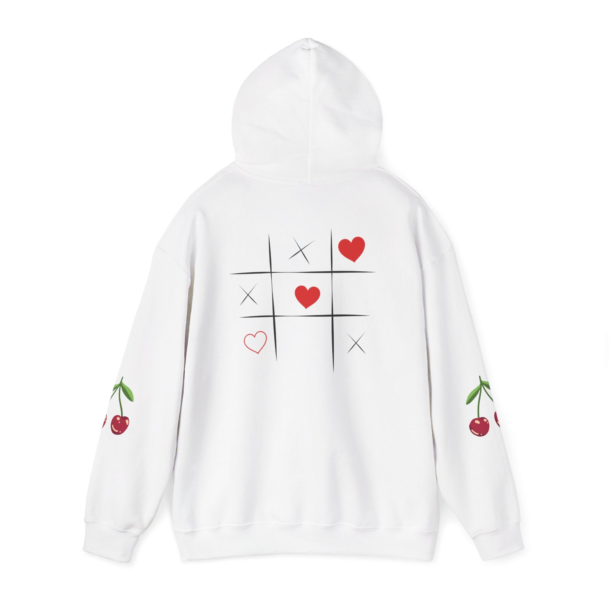 Heart Tic-Tac-Toe Hoodie — Cute Cherry Sleeve Graphic Hoodie