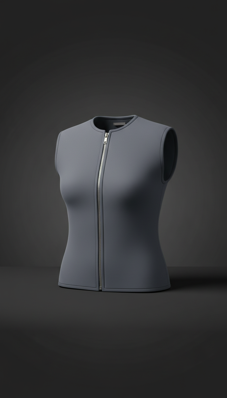 Slate Grey Neoprene Top With Metallic Zip